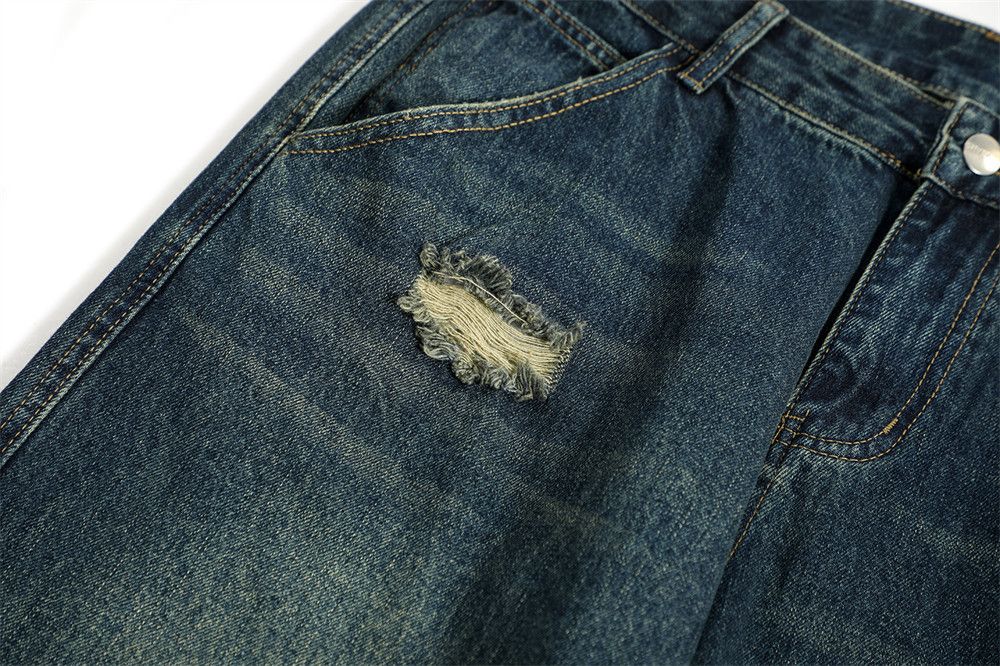 Japanese Brand × Jean Dark blue washed loose casual ripped cargo jeans Size US 32 / EU 48 - 5 Thumbnail