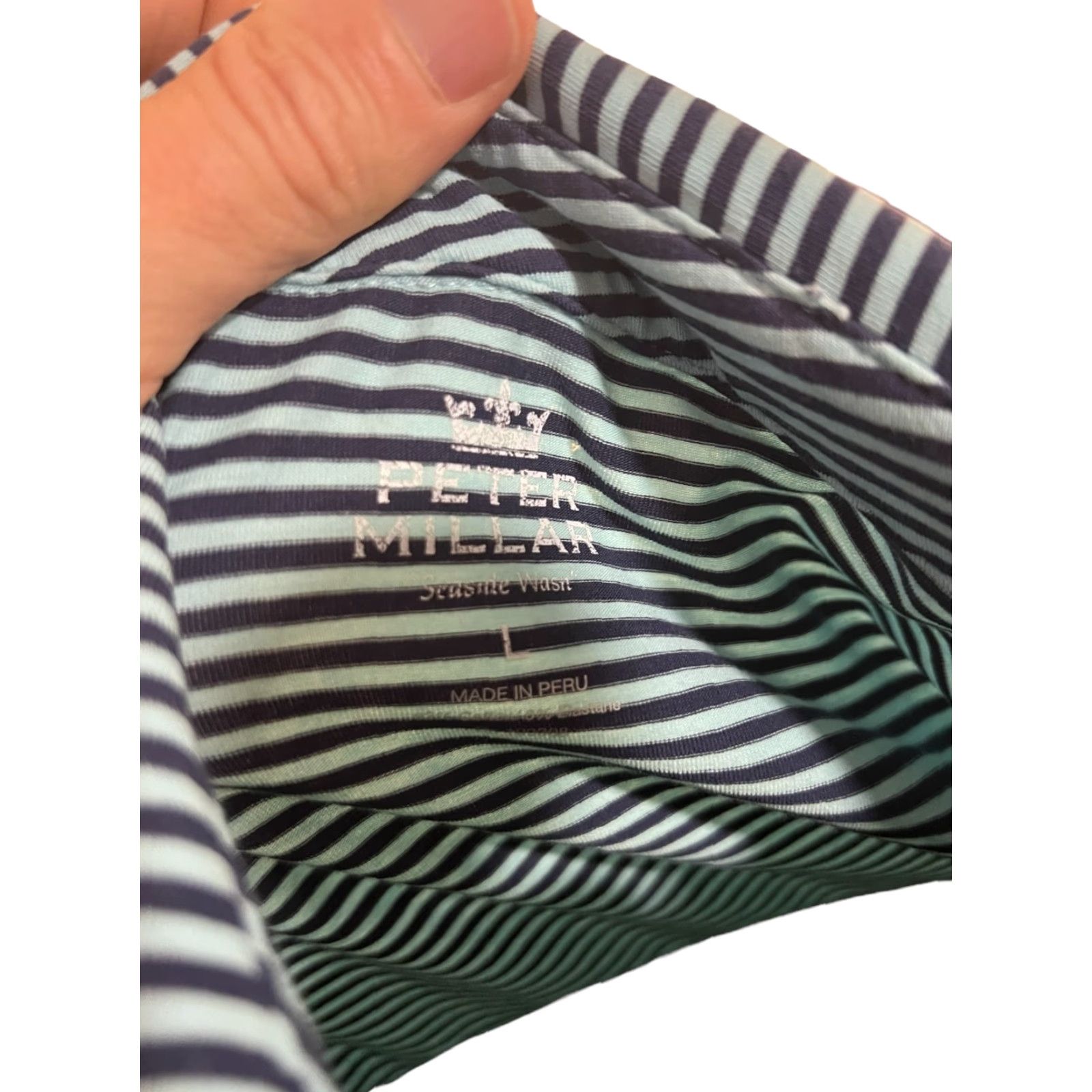 Peter Millar Peter Millar Seaside Wash Polo Shirt Mens L Blue Green Striped Casual Stretch Polo Size US L / EU 52-54 / 3 - 6 Thumbnail