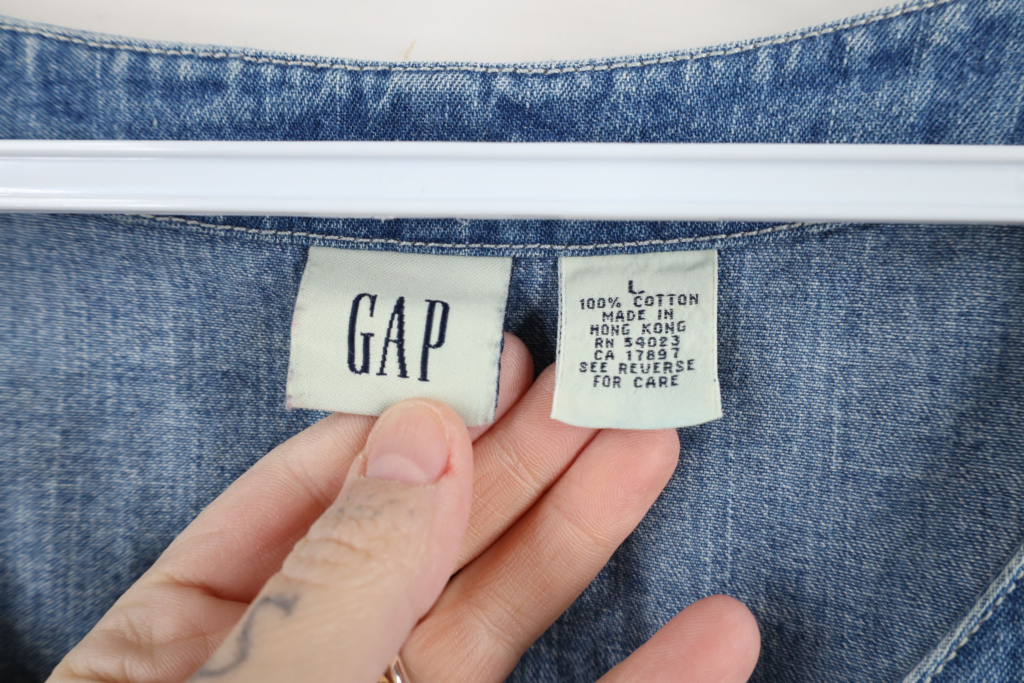 Gap × Vintage Vintage Y2K 90s Gap Cropped Denim Jean Button Shirt Blue Size L / US 10 / IT 46 - 7 Thumbnail