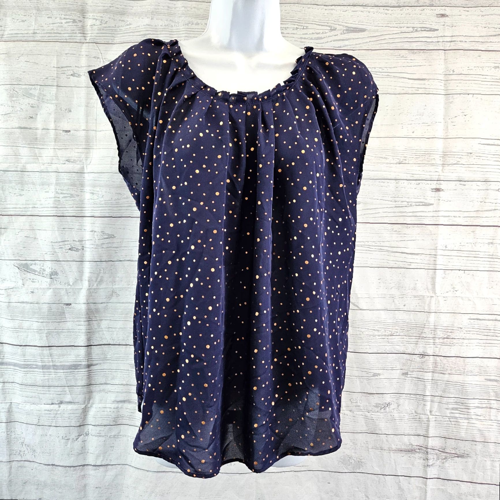 Vintage Lauren Conrad Womens Top Blouse M Blue Polka Dot Tie Back Size M / US 6-8 / IT 42-44 - 2 Thumbnail