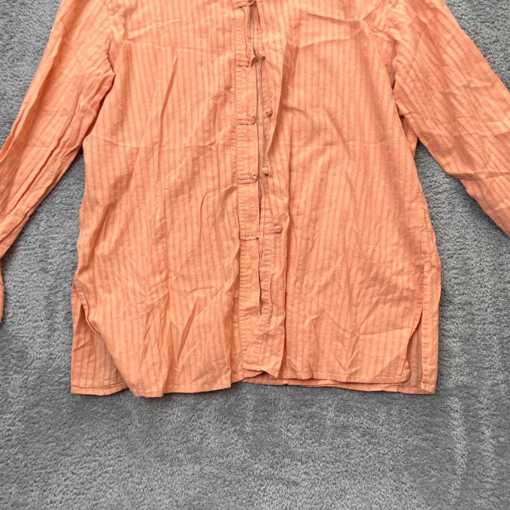 J. Jill J Jill Shirt Womens Medium Orange Striped Cotton Mandarin Collar Side Slits Size M / US 6-8 / IT 42-44 - 7 Thumbnail