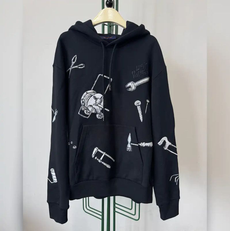 Louis Vuitton Black Embroidered Logo Hoodie 0089