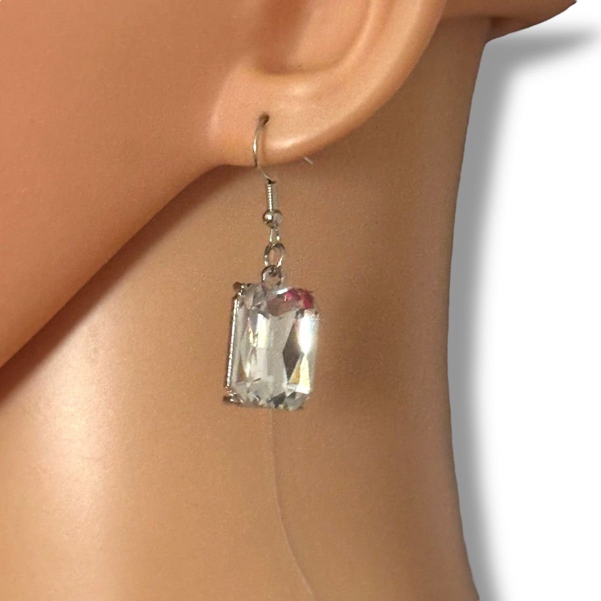 Other Silver tone rectangular clear faceted stone dangle earrings Size ONE SIZE - 2 Thumbnail