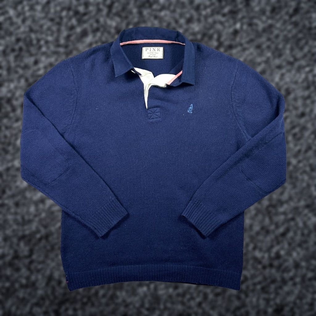 Pinko Thomas Pink Sweater Mens XL Blue Cashmere Wool Knit Long Sleeve Embroidered Size US XL / EU 56 / 4 - 1 Thumbnail