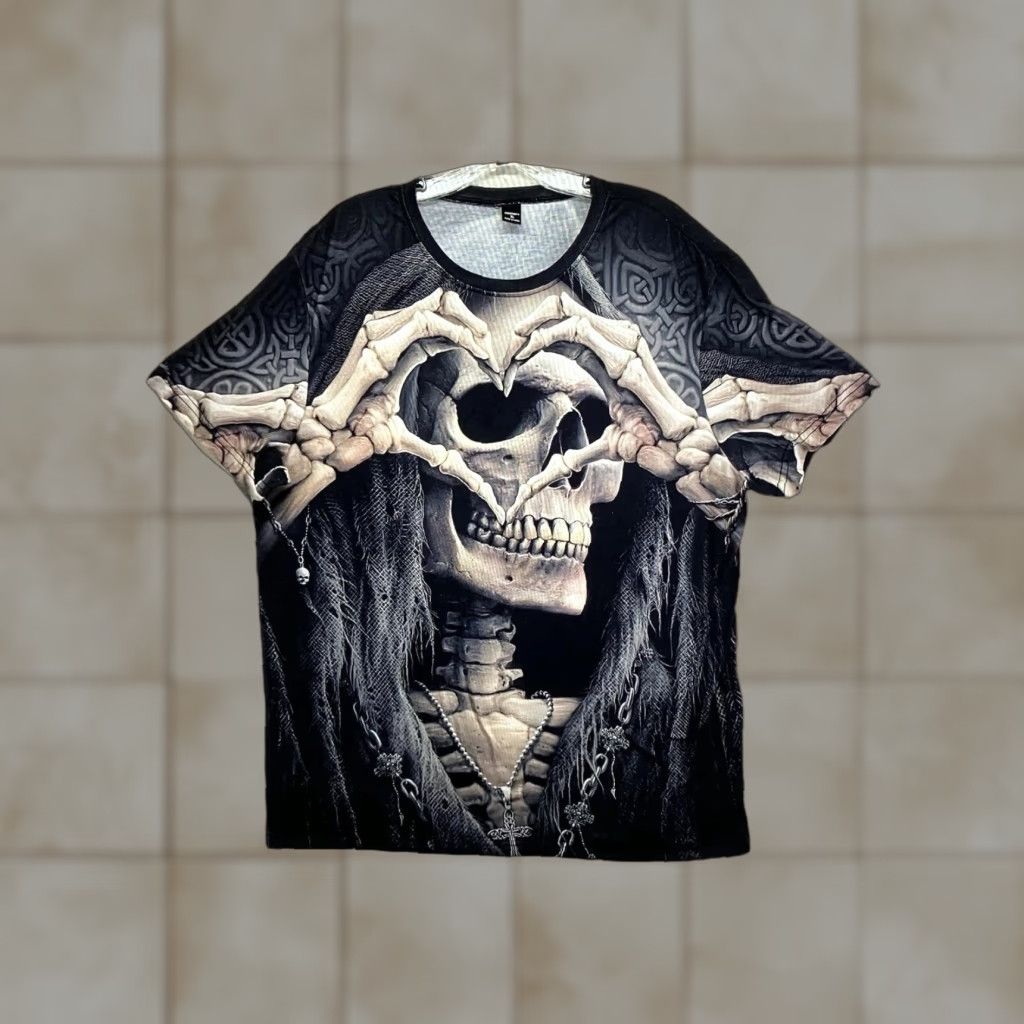 Vintage Men's T-Shirt Death Big Face XL AOP Skeleton Skull Heart Stretch Lightweight Gothic Horror Skull Heart Death Men's Size US XL / EU 56 / 4 - 1 Thumbnail