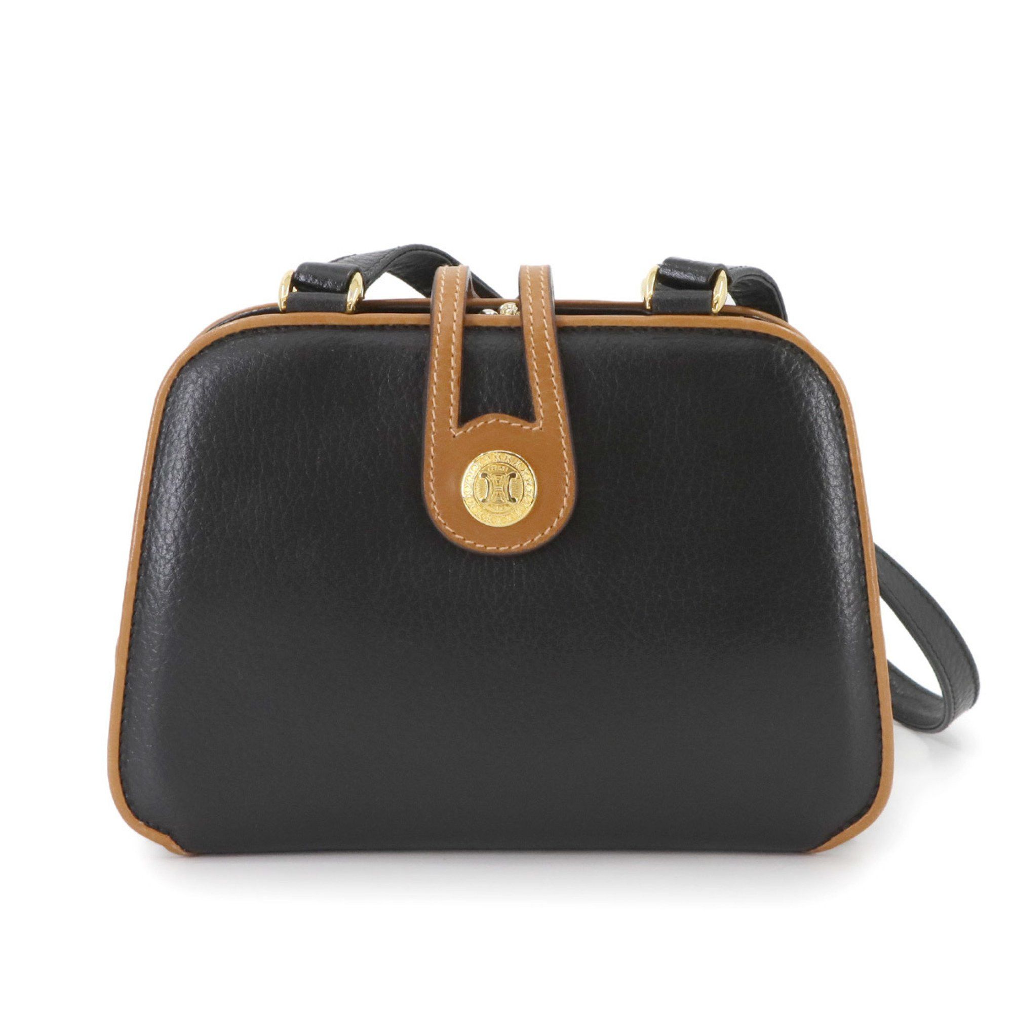 Celine Shoulder Bag Leather Black Brown Gold Hardware, Women's