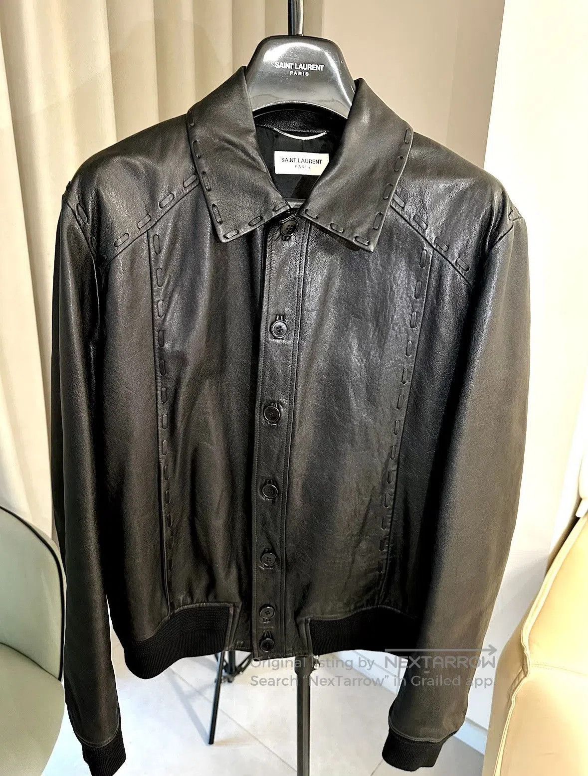 Saint Laurent Paris Saint Laurent Leather Jacket with Lapel. Size US L / EU 52-54 / 3 - 1 Thumbnail