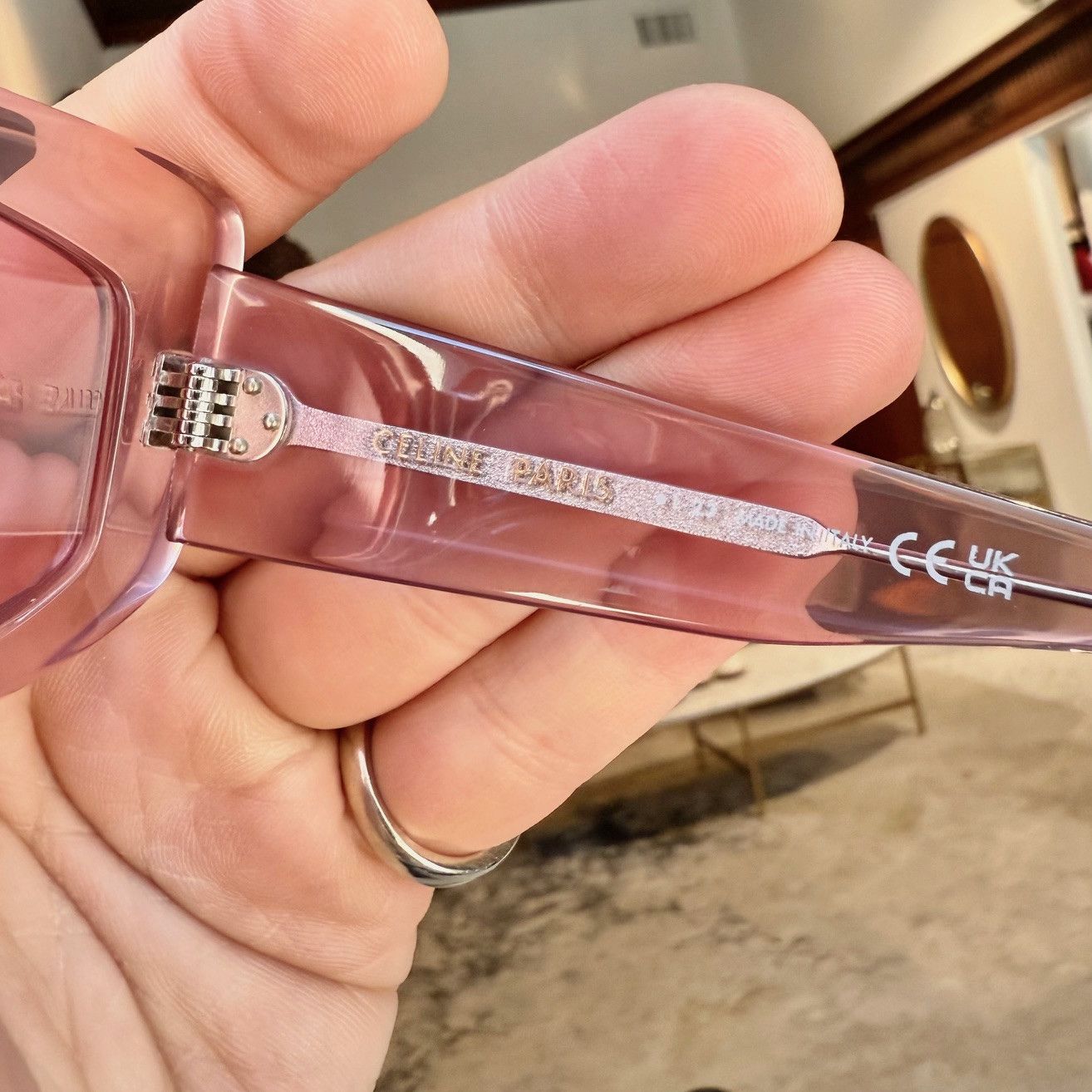 Celine Celine CL402771 Pink Clear Rectangular Cat-Eye Sunglasses Size ONE SIZE - 6 Thumbnail