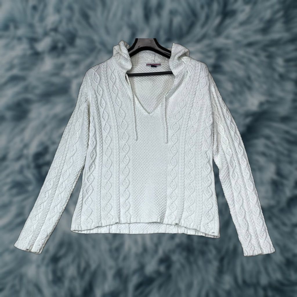Ralph Lauren Vtg Polo Jeans Ralph Lauren Sweater White Cable Knit Hooded Pullover Women's M Size M / US 6-8 / IT 42-44 - 1 Thumbnail