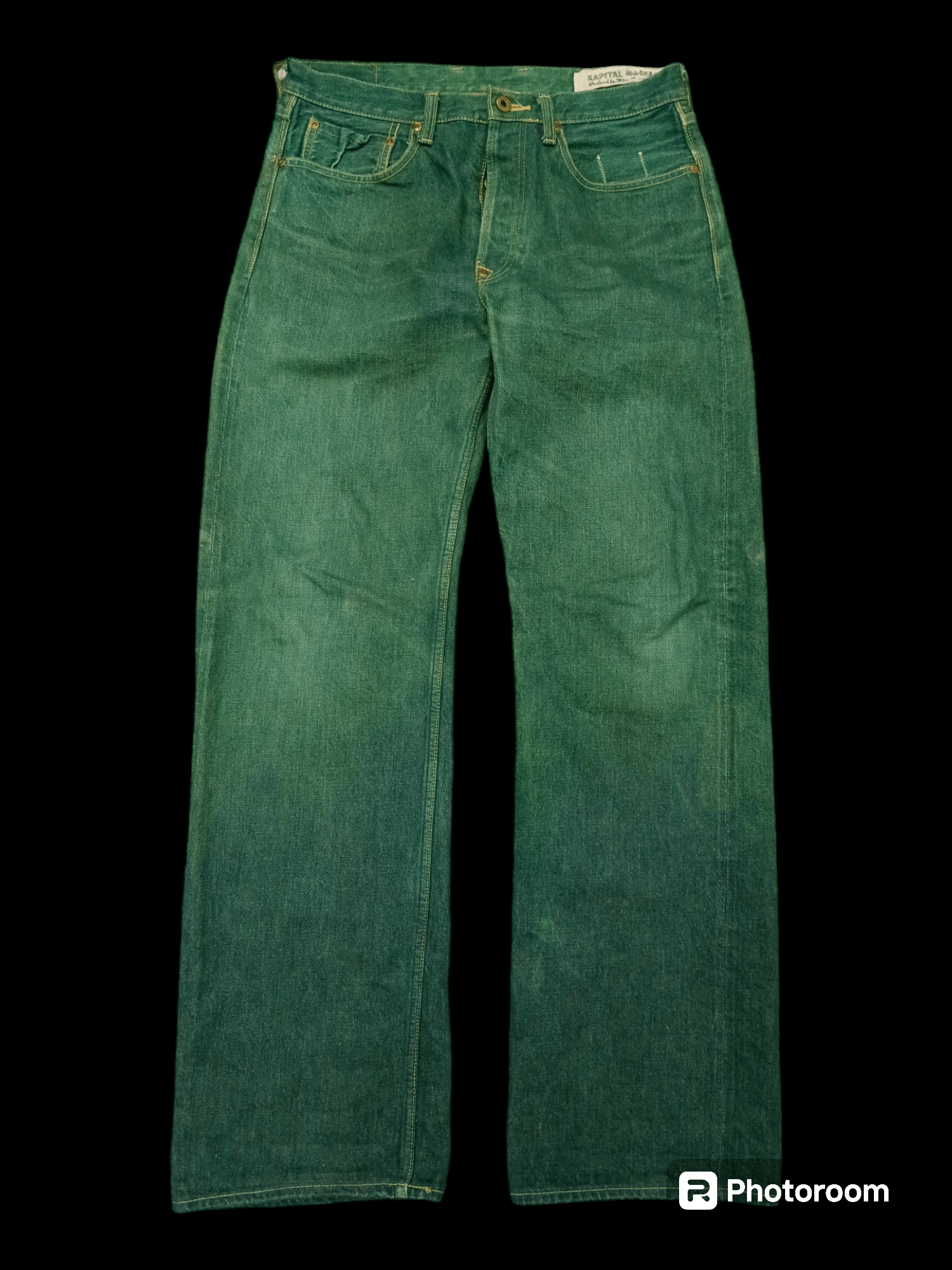 image of Sick Kapital Selvedge Buckle Belt Denim Pants in Green, Men's (Size 32)