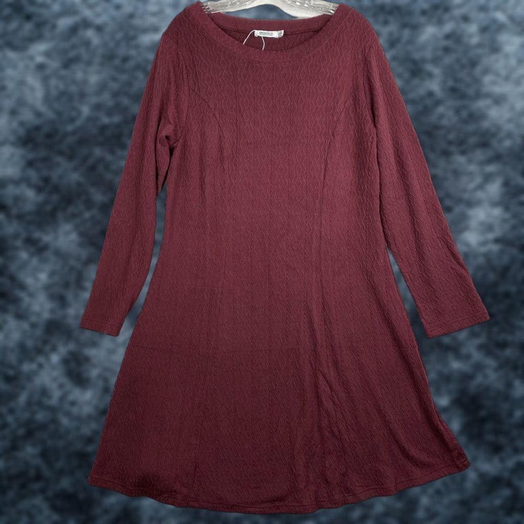 Vintage DressTells Dress 2XL Burgundy Long Sleeve Knit Pullover Textured Geometric NWT Size XXL / US 16-18 / IT 52-54 - 1 Thumbnail