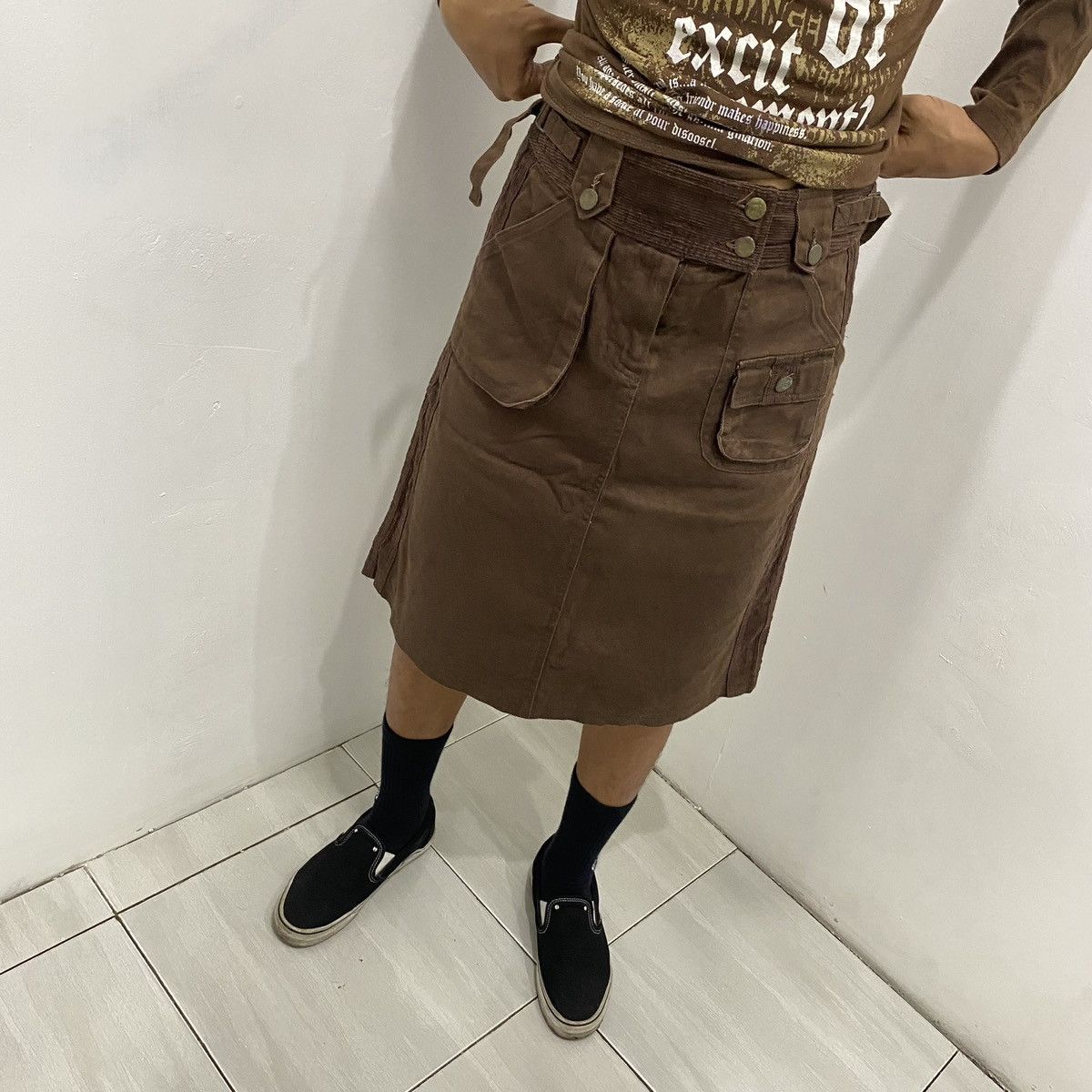 Seditionaries × Vintage Vintage Brown Cargo Midi Skirt Japanese Y2K Grunge Size 38" / US 16 / IT 52 - 1 Thumbnail