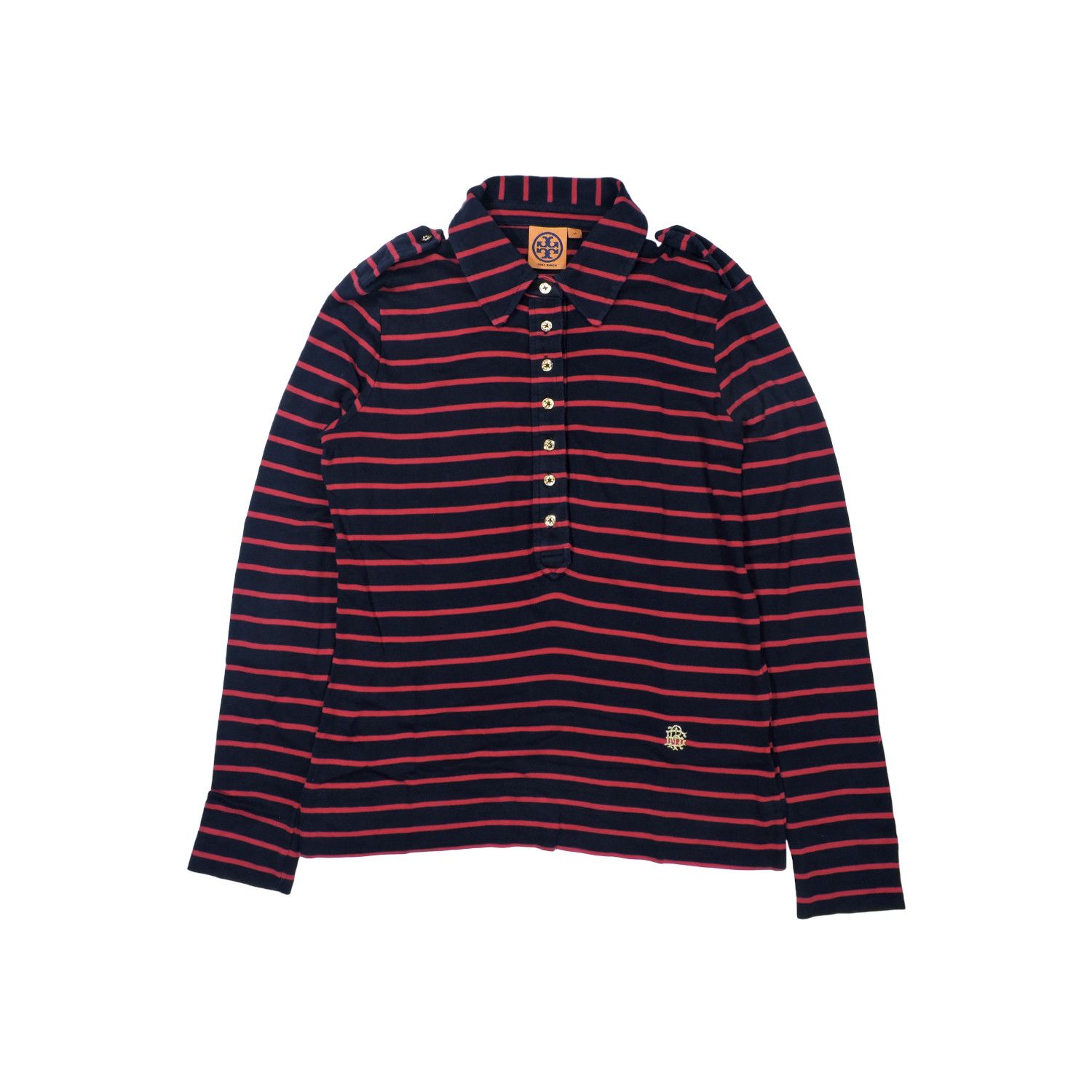 Tory Burch TORY BURCH POLO STRIPED SHOULDER TAB PIMA COTTON SHIRT Size M / US 6-8 / IT 42-44 - 1 Thumbnail