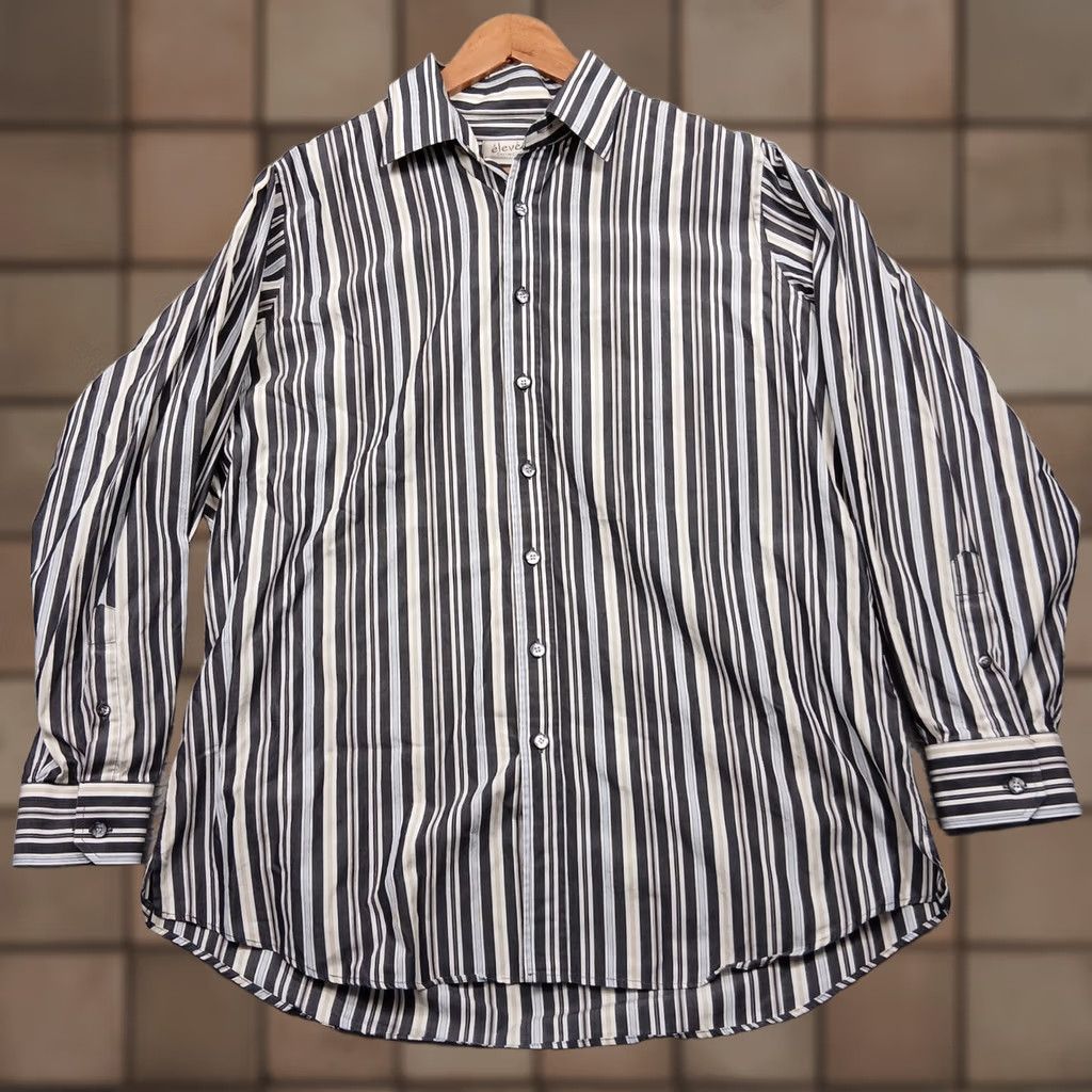 Vintage Elevee Custom Clothing Dress Shirt Mens 17.5 Long Sleeve Striped Button Down Classic Size 48R - 1 Thumbnail