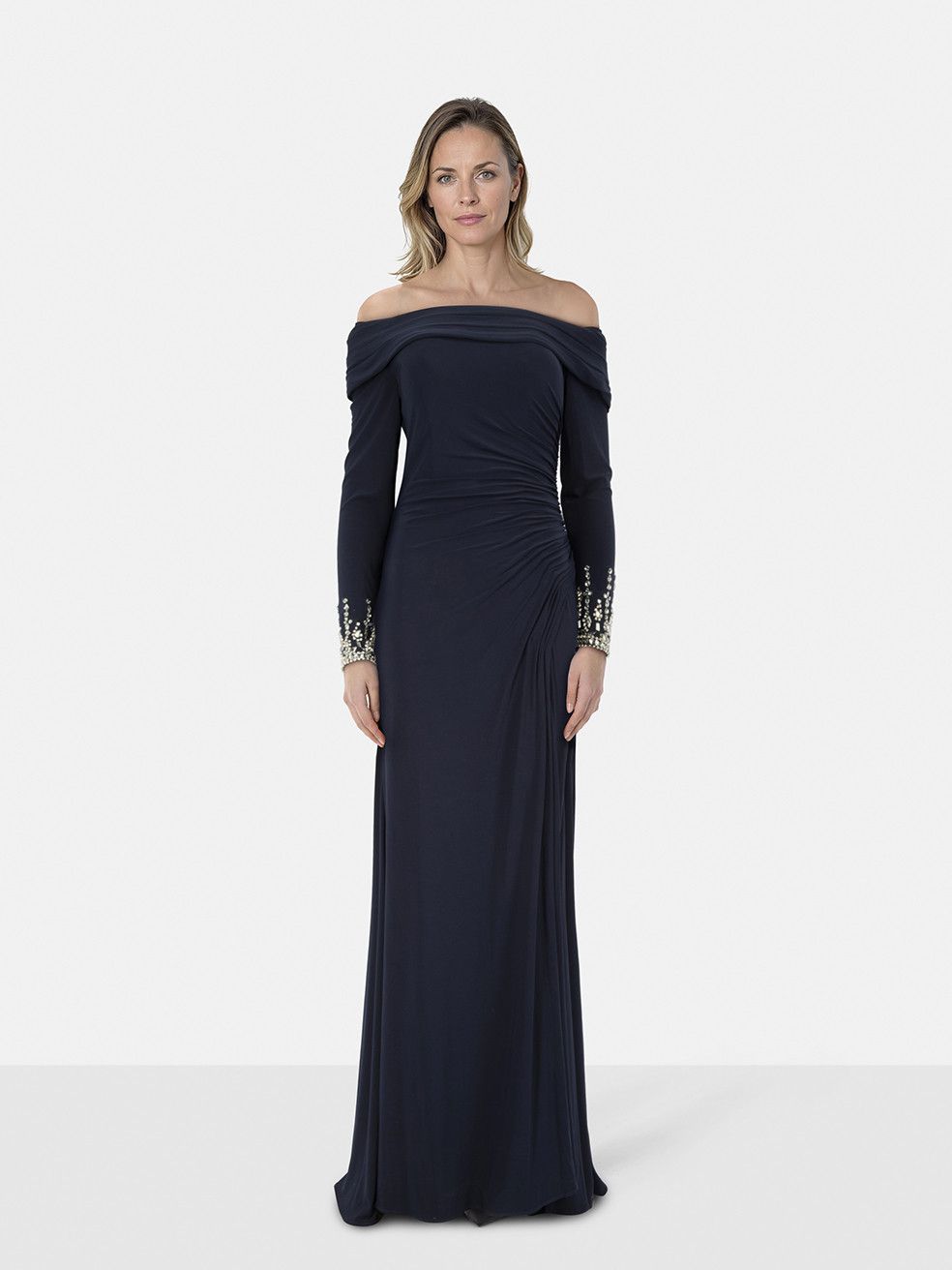 Mac Duggal Navy Crystal Embellished Ruched Dress Size S / US 4 / IT 40 - 1 Thumbnail