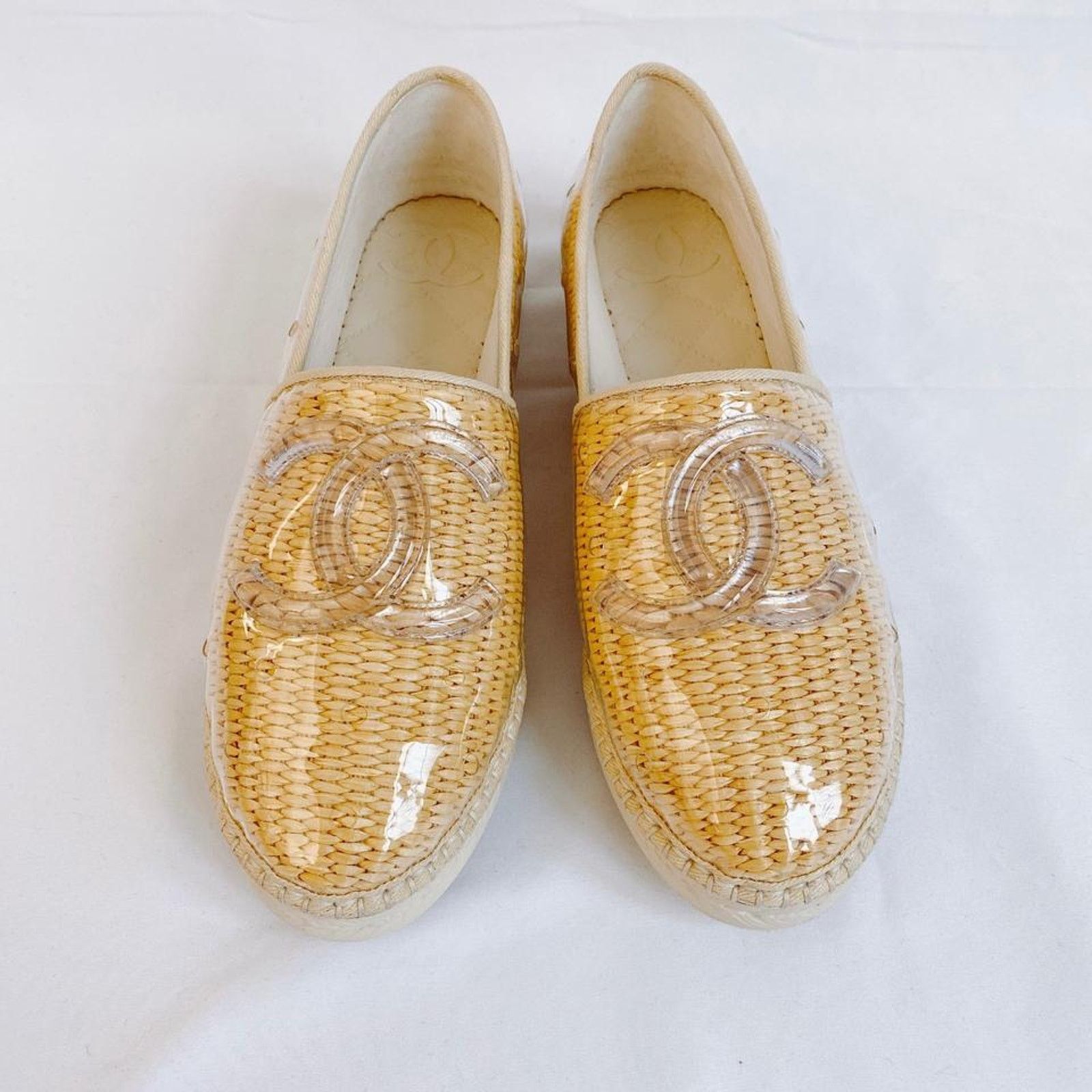 Chanel CC logo raffia clear PVC espadrilles flats Size US 7 / IT 37 - 2 Thumbnail