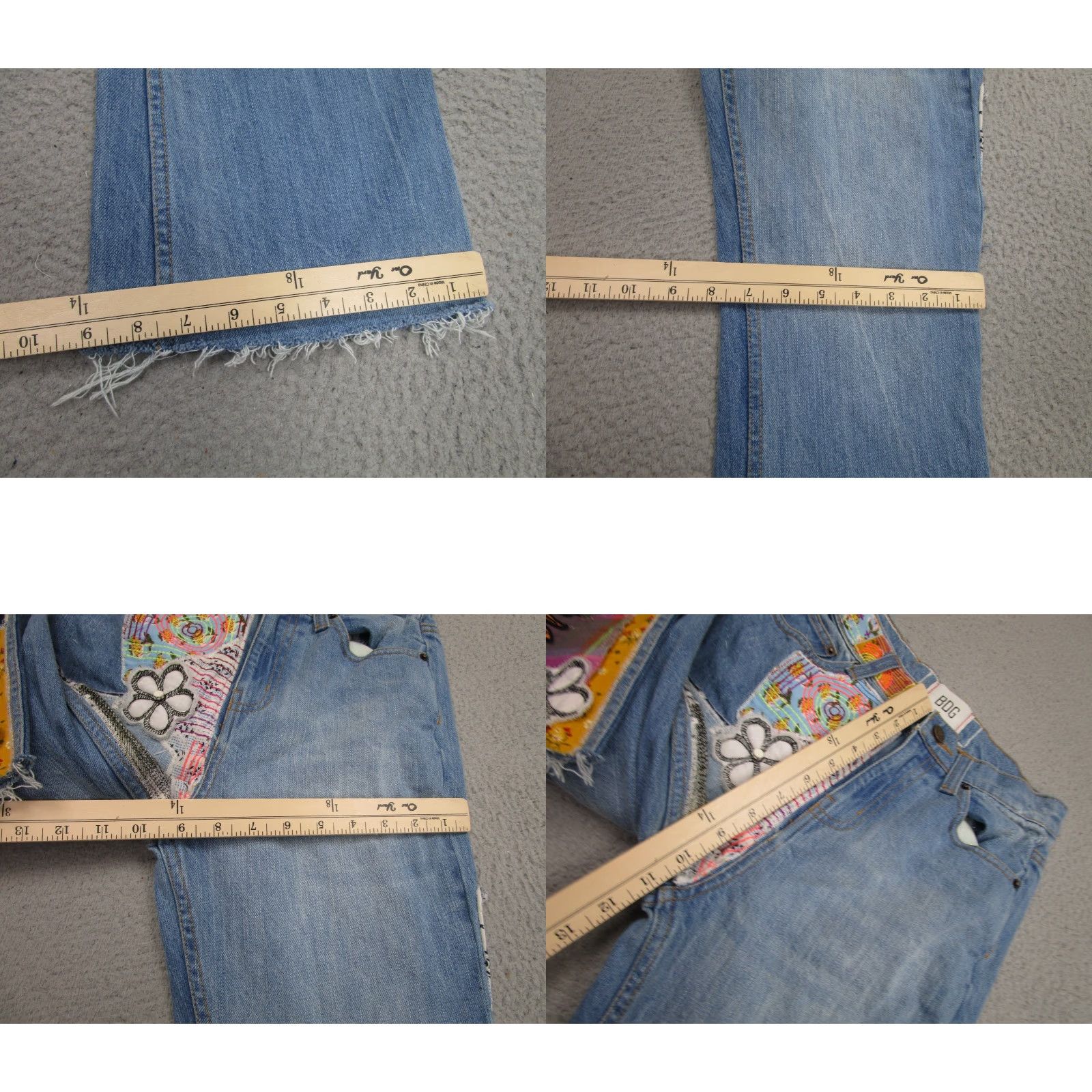 Bdg VINTAGE Patchwork Jeans Womens 24 Light Wash Boho Embroidered Hippie y2k Festival BDG Jeans Flared 5-Pocket Womens Jeans Size 42" / US 20 - 8 Thumbnail