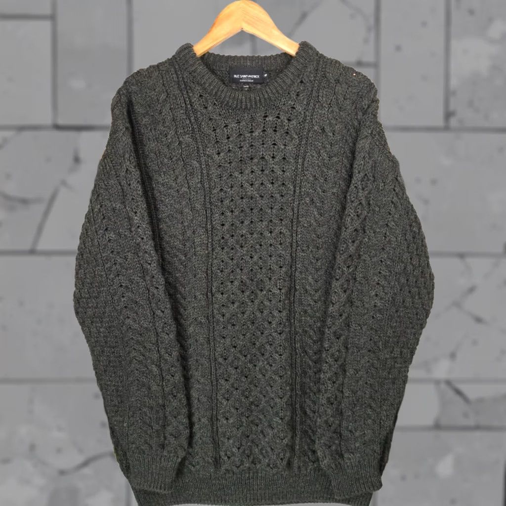 Vintage Rue Saint Patrick Mens XL Open Fisherman Knit Crew Neck Sweater 100% Wool Forest Green Size US XL / EU 56 / 4 - 1 Thumbnail