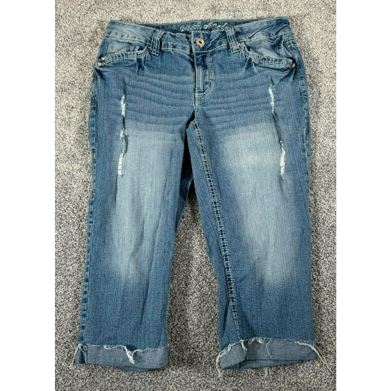 Other Y2K Capri Jeans Womens 8 Cuffed Distressed Grunge Ripped Size 30" / US 8 / IT 44 - 1 Thumbnail