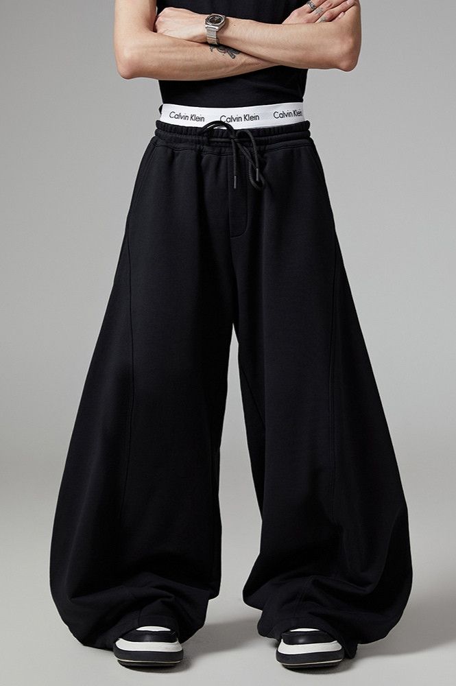 Japanese Brand × Vintage Black Y2K Wide Leg Baggy Sweatpants Size US 36 / EU 52 - 2 Thumbnail