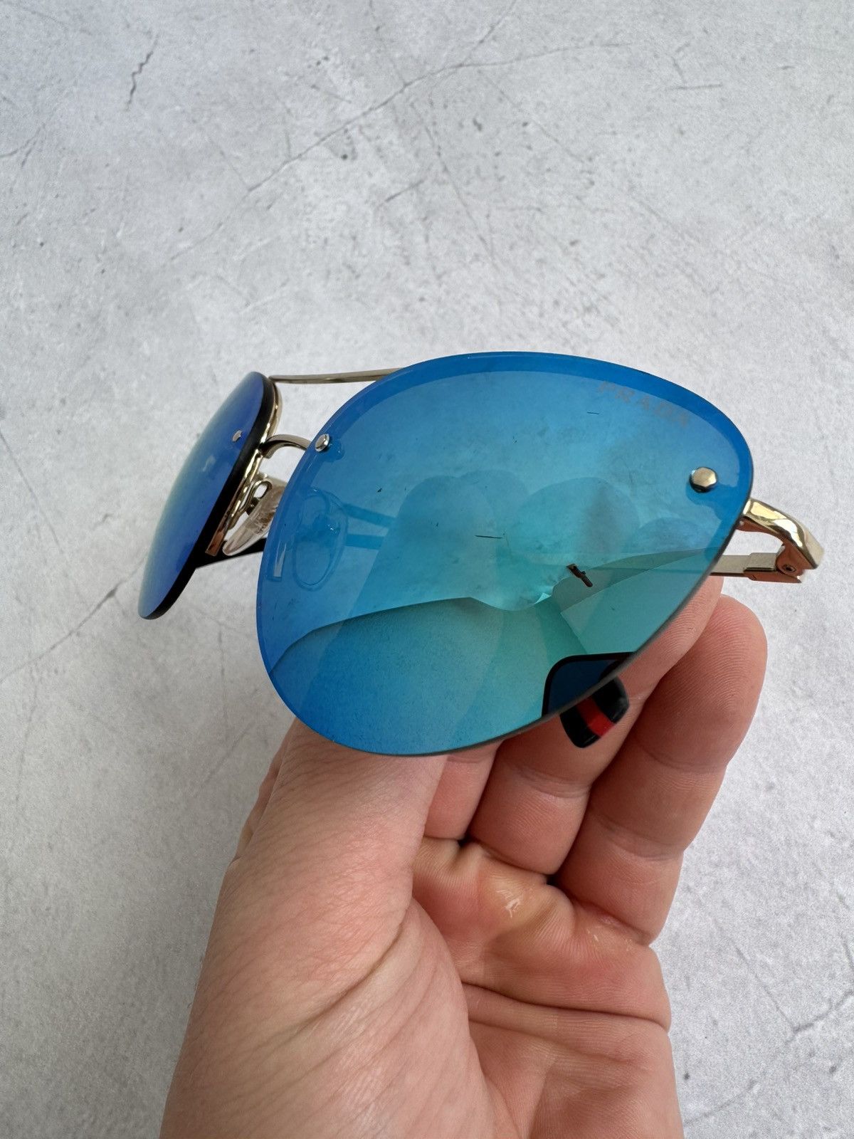Prada Prada Sunglasses SPS 51R Rimless Shield Blue Mirror Size ONE SIZE - 10 Thumbnail