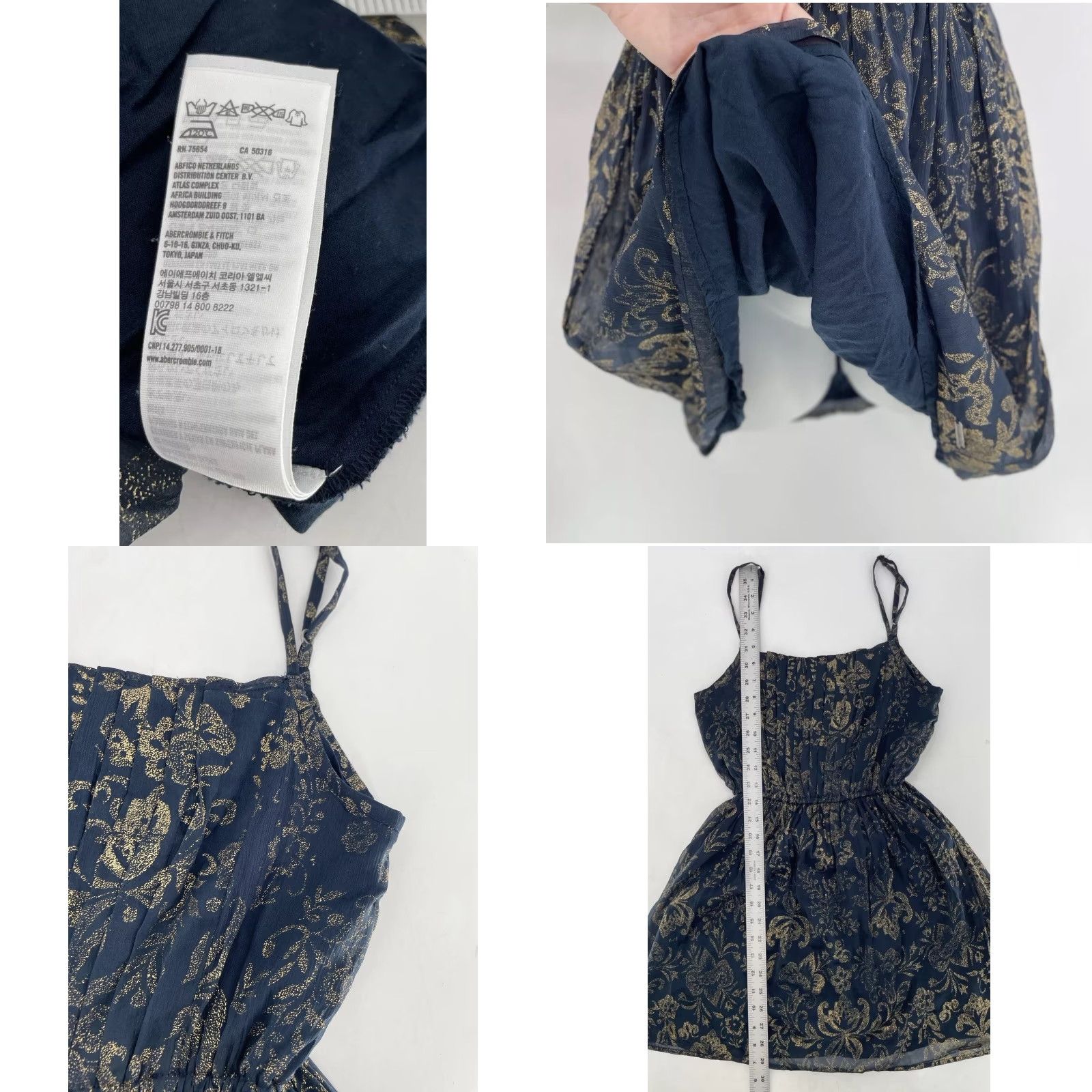 Abercrombie & Fitch Abercrombie & Fitch Women's Sundress Mini Spaghetti Strap Navy Gold Floral Size S XS-00? Size S / US 4 / IT 40 - 8 Thumbnail