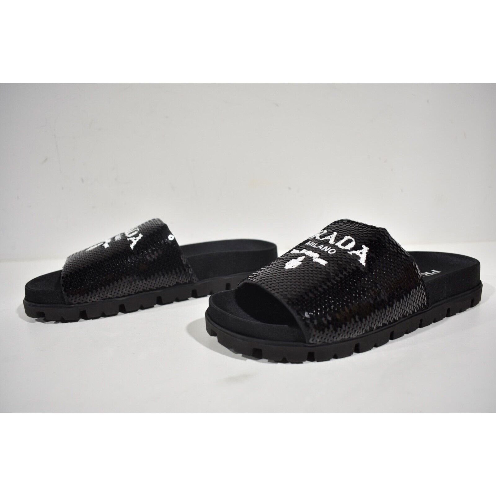 Prada Sequin Logo Slide Sandal Slip On Pool Flip Flop Flat 41 Size US 11 / IT 41 - 9 Thumbnail