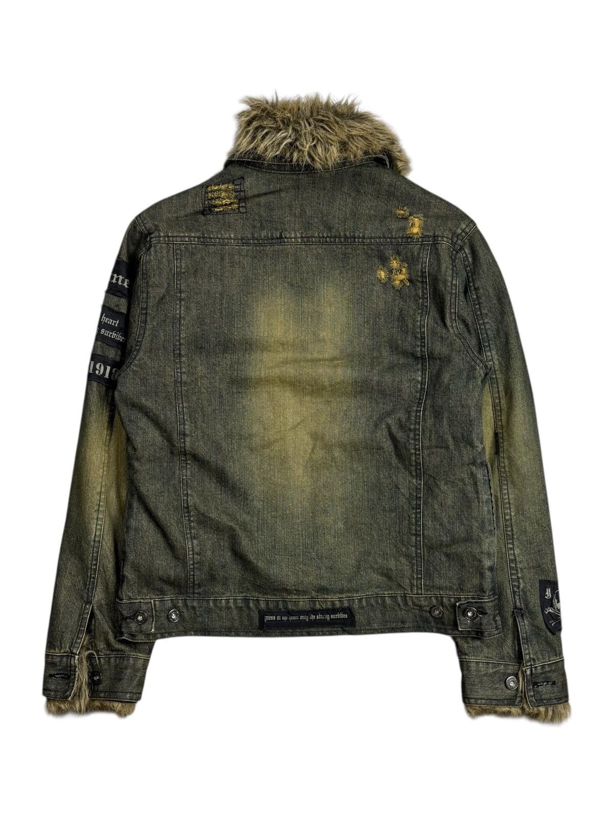 Tornado Mart 2000s In The Attic Fur Collar Mud Wash Patchwork Denim Jaket Size US M / EU 48-50 / 2 - 3 Thumbnail