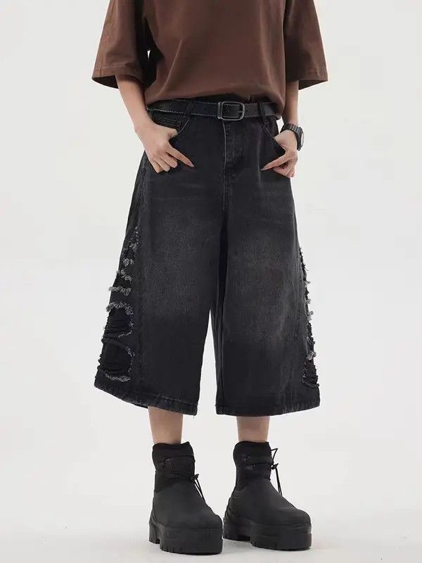 Japanese Brand VIBE Heavy damage washed distressed retro loose denim shorts Size US 30 / EU 46 - 3 Thumbnail