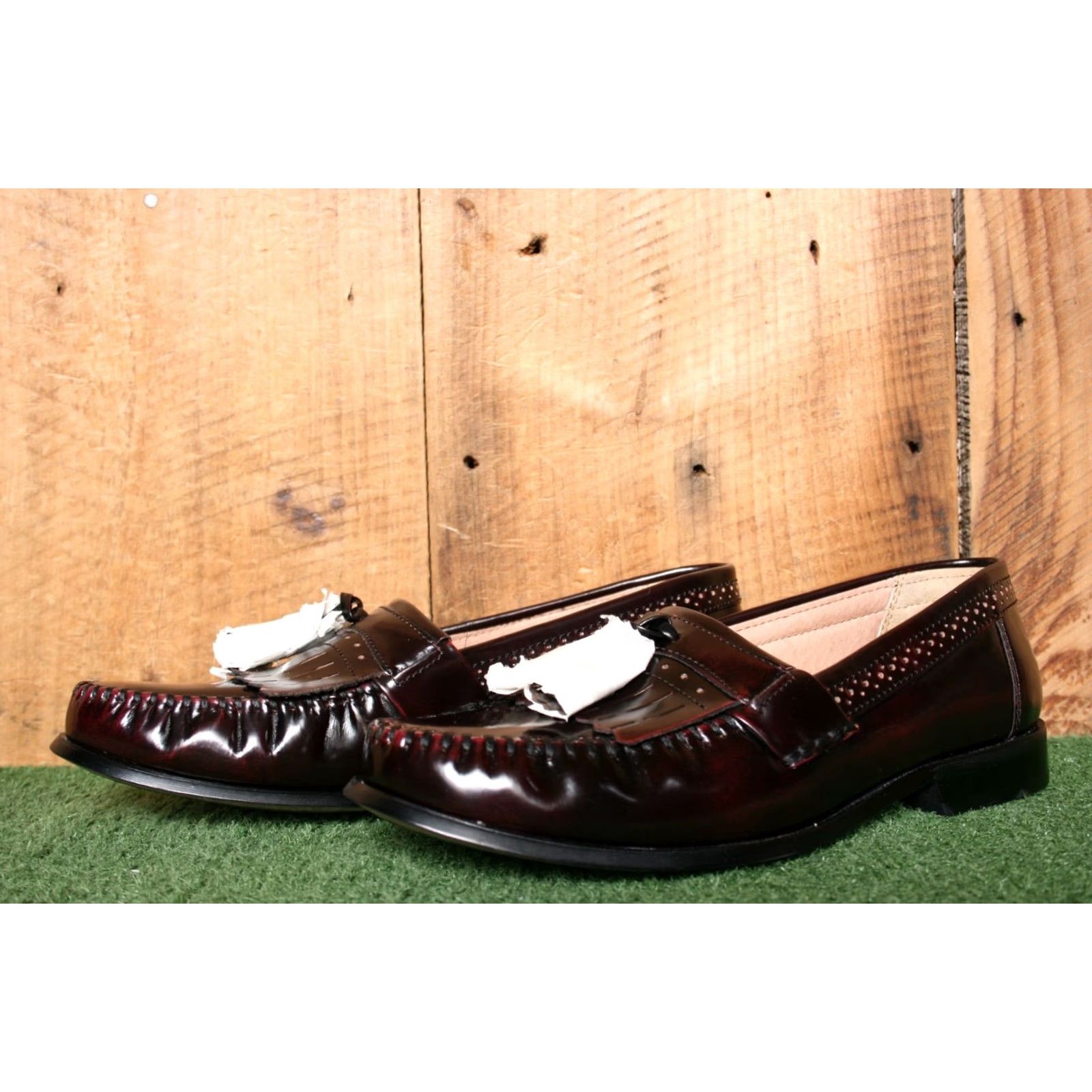 Vintage BASS Grammer Dark Red Leather Kiltie Tassel Loafers Men Sz. 10W Size US 10 / EU 43 - 2 Thumbnail