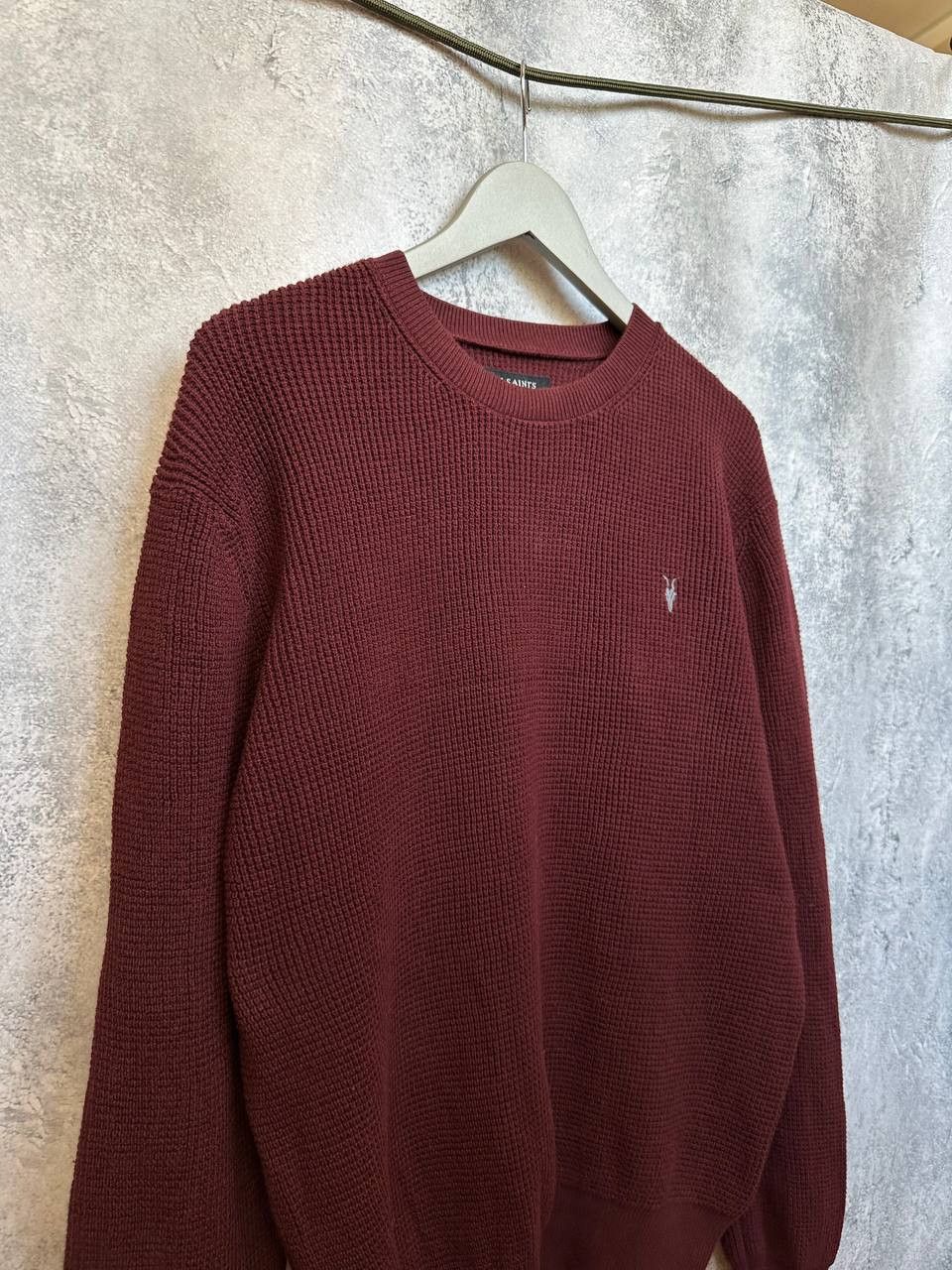 Allsaints ALLSAINTS Rias Crew Waffle Knit Sweater Burgundy Pullover Size US L / EU 52-54 / 3 - 4 Thumbnail