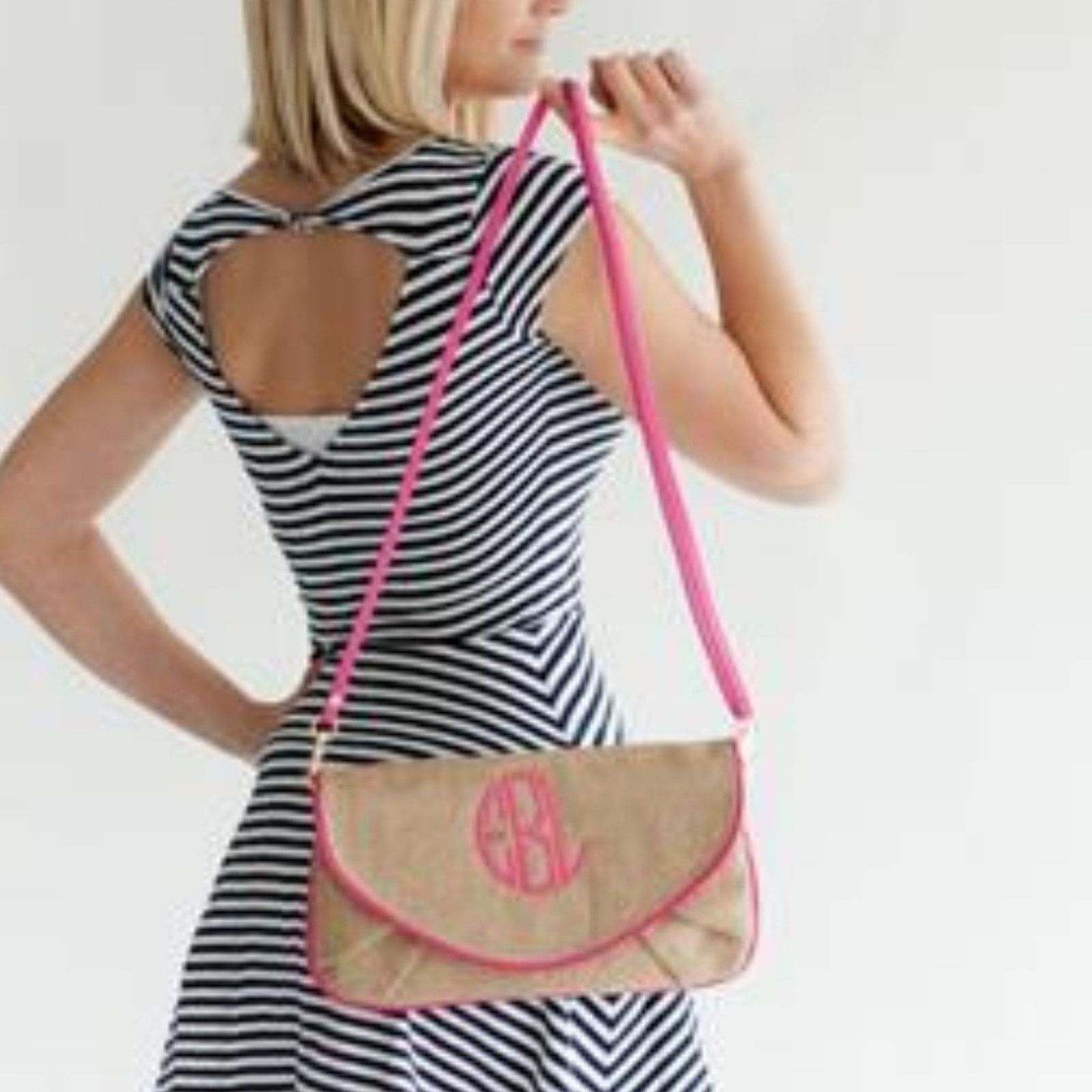 Other NEW Boutique Burlap Pink Wristlet Clutch Crossbody Purse Size ONE SIZE - 3 Thumbnail