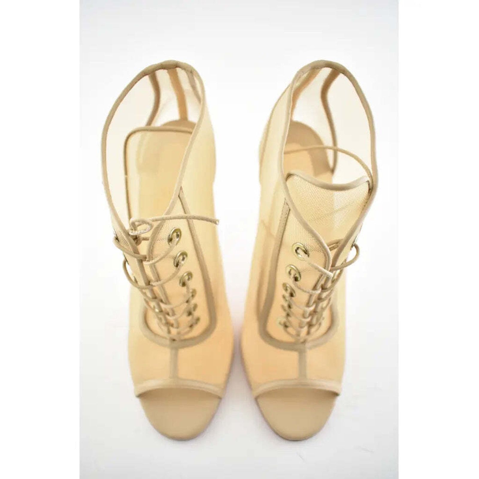 Christian Louboutin Open Ondessa 100 Nude Mesh Lace Up Tie Ankle Heel Bootie 40 Size US 10 / IT 40 - 7 Thumbnail