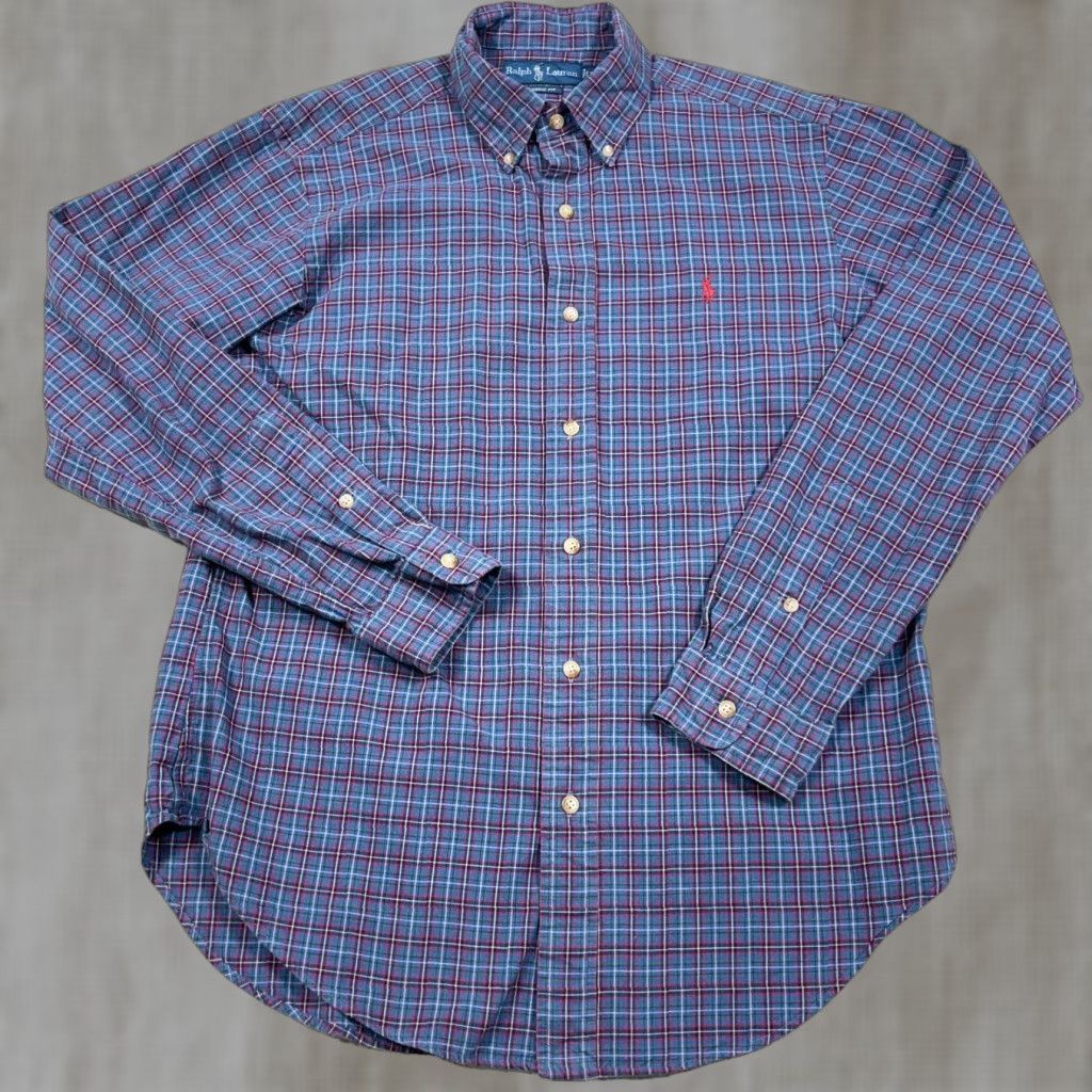 Ralph Lauren Ralph Lauren Shirt Men Medium Blue Red Plaid Button Up Classic Fit Cotton Size 40R - 1 Thumbnail