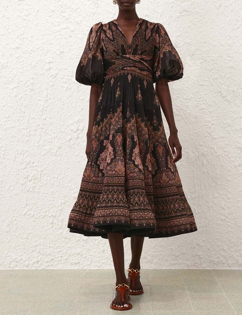 Zimmermann oc11z0226 Pleated Midi Dress In Multicolor Size L / US 10 / IT 46 - 2 Thumbnail