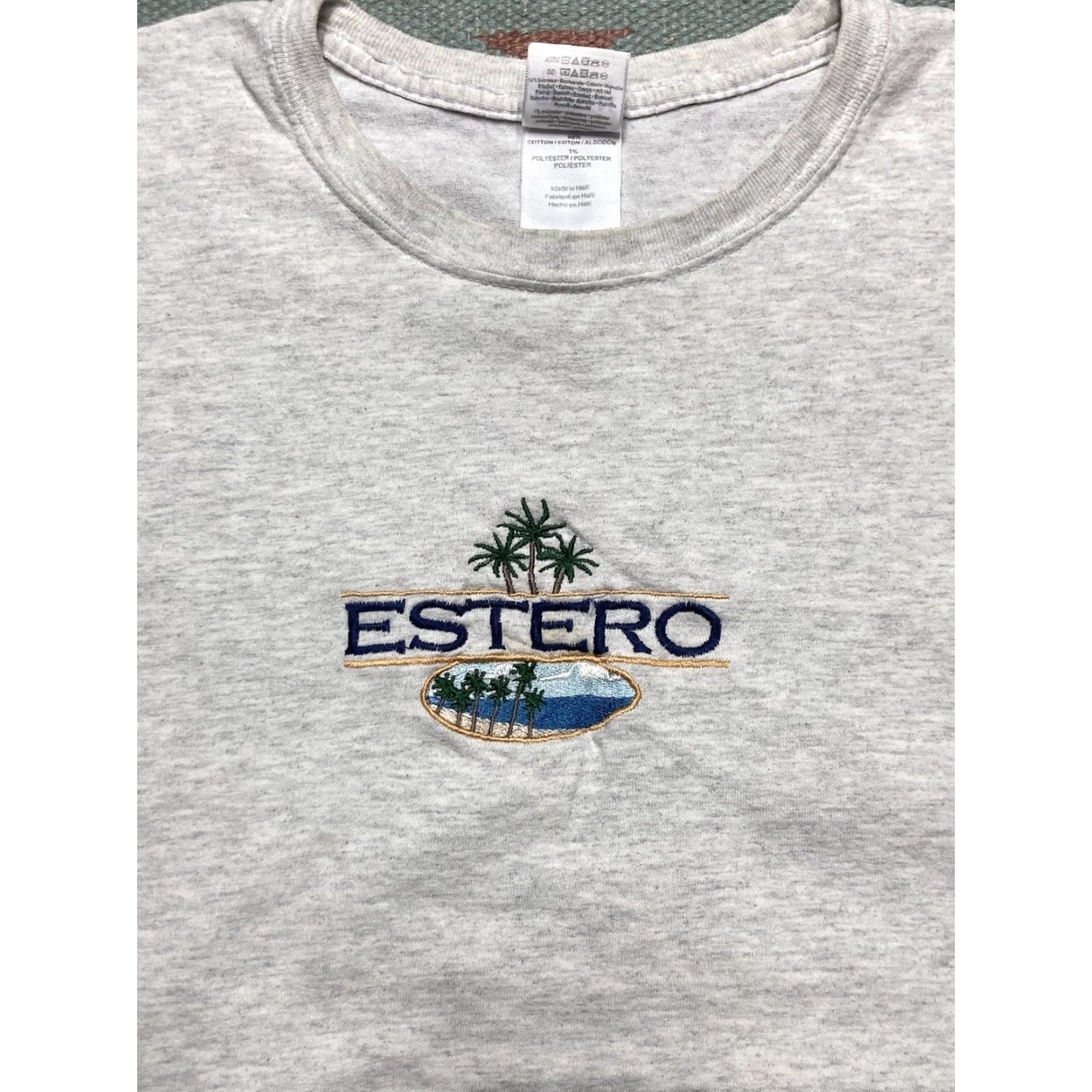 Vintage VINTAGE Beach T-Shirt Estero Florida embroidered palm trees gray large Mens L Size US L / EU 52-54 / 3 - 2 Thumbnail