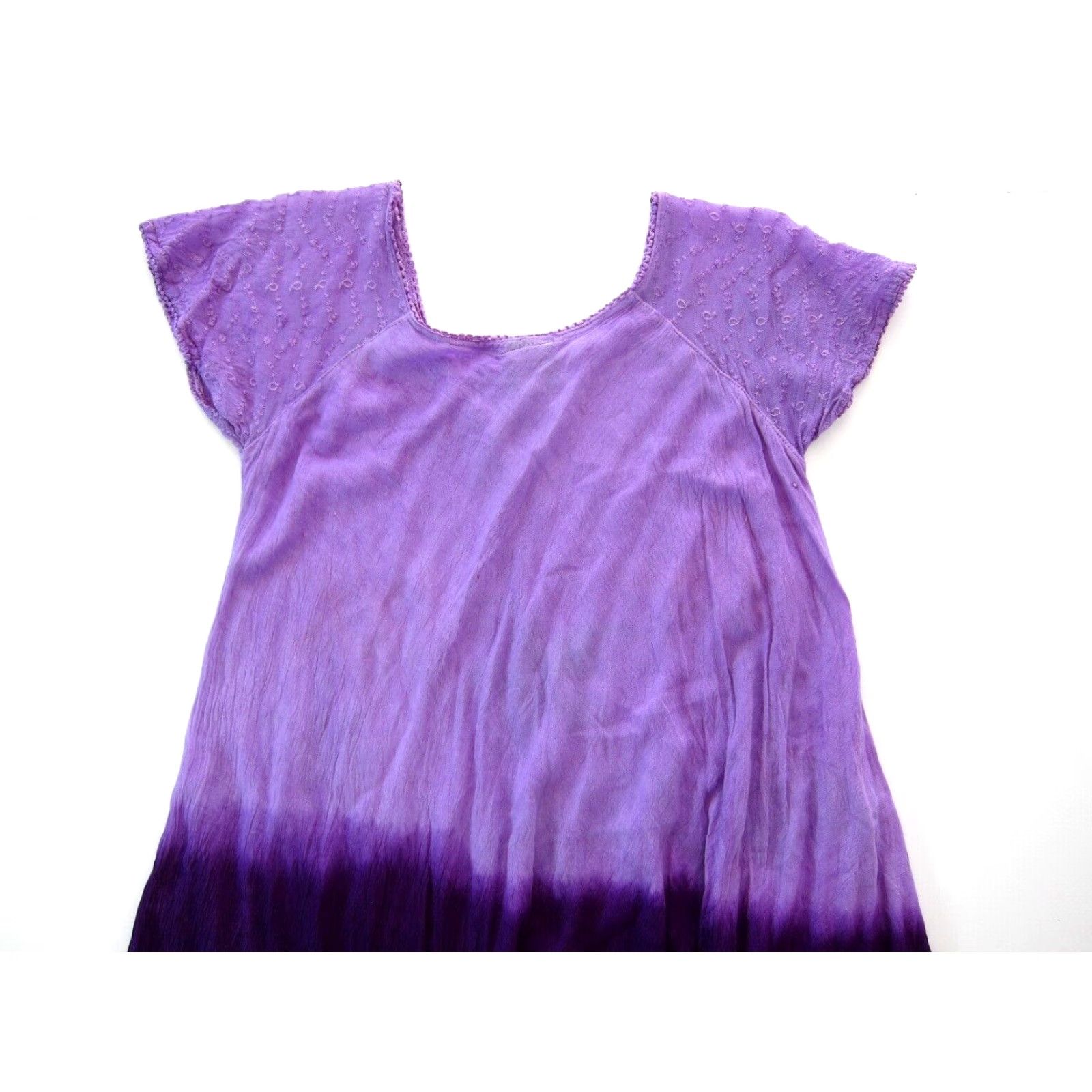 Vintage Vintage SB Fashion Tunic Dress M-L Short Sleeve 100% Rayon Purple Green Orange Floral Dress Midi Women's SB Fashions Size 32" / US 10 / IT 46 - 5 Thumbnail