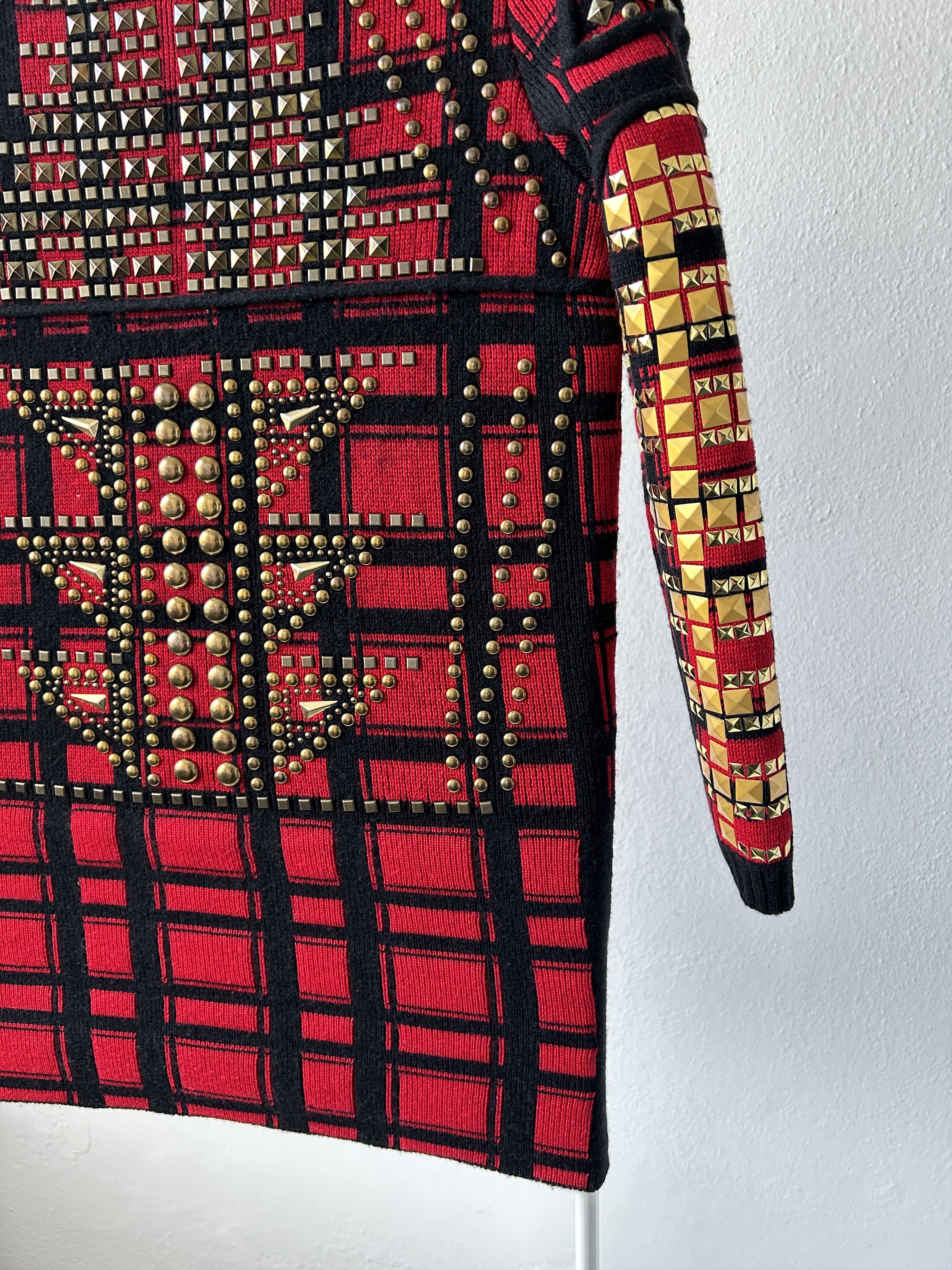 AW14 runway Philipp Plein studded check wool knit mini dress