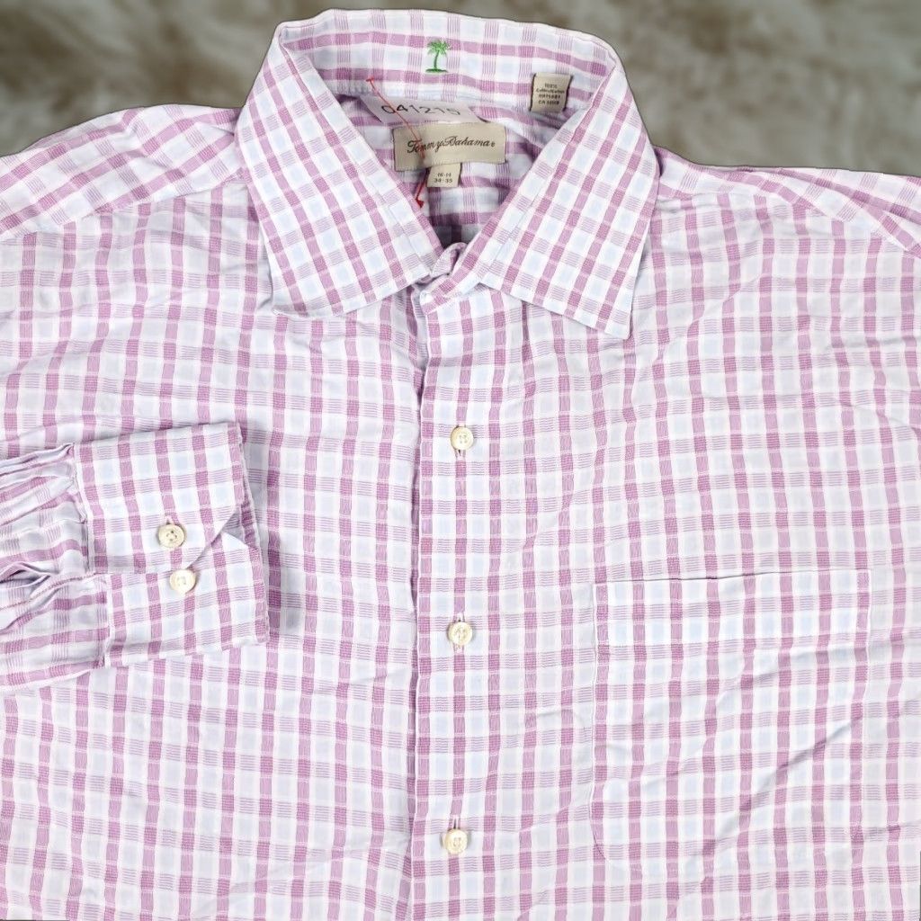 Tommy Bahama Tommy Bahama Dress Shirt Mens 16.5 Purple Plaid Long Sleeve Button Up Casual Business Size 42R - 1 Thumbnail