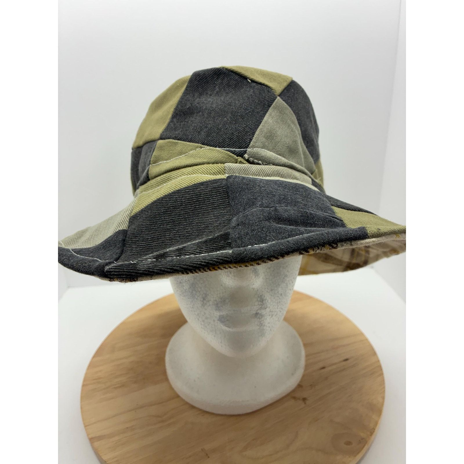 Other Green & Black Patchwork Bucket Hat, Upcycled Denim Cotton Size ONE SIZE - 10 Thumbnail