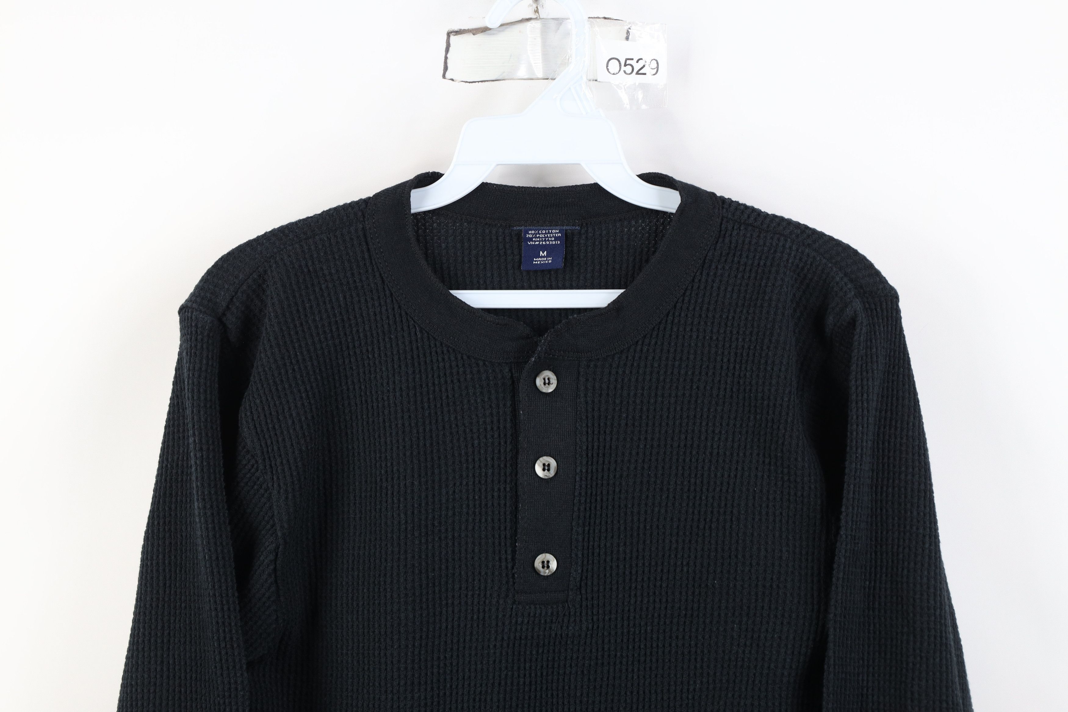 Vintage Vintage 90s Y2K Streetwear Waffle Knit Henley T-Shirt Black Size US M / EU 48-50 / 2 - 2 Thumbnail