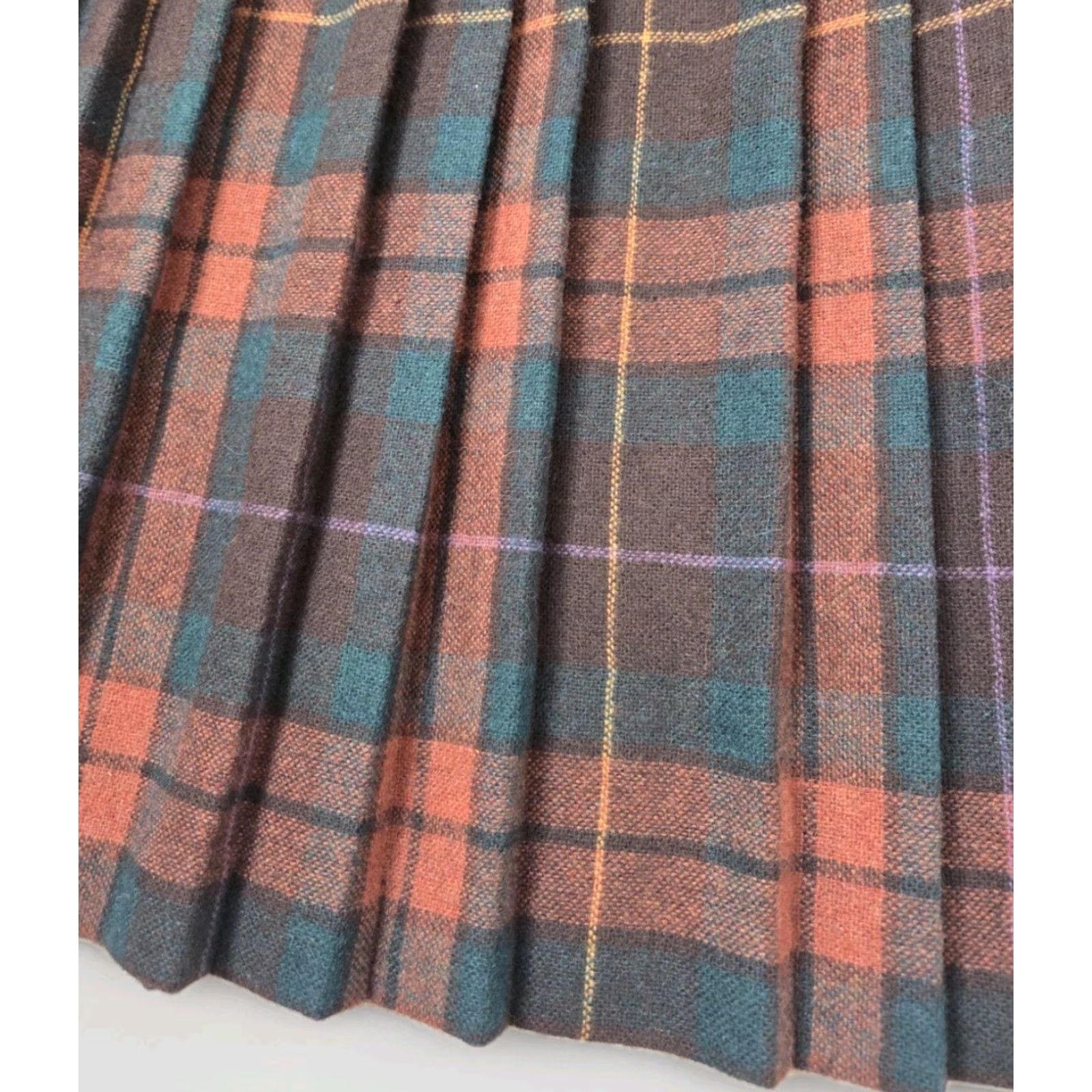 Vintage VINTAGE Skirt Plaid Midi Aline Wool Teal/brown Womens XS 26” 27.5" High Rise Pleated Swing Depression? Size 26" / US 2 / IT 38 - 3 Thumbnail