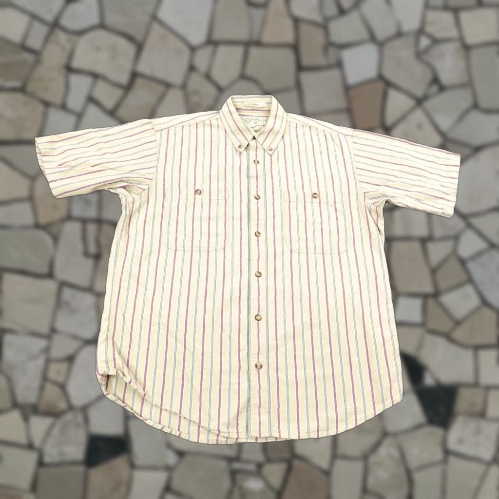 Vintage Cabelas Shirt Mens Medium Beige Striped Button Up Chambray Short Sleeve Outdoors Size US M / EU 48-50 / 2 - 1 Thumbnail