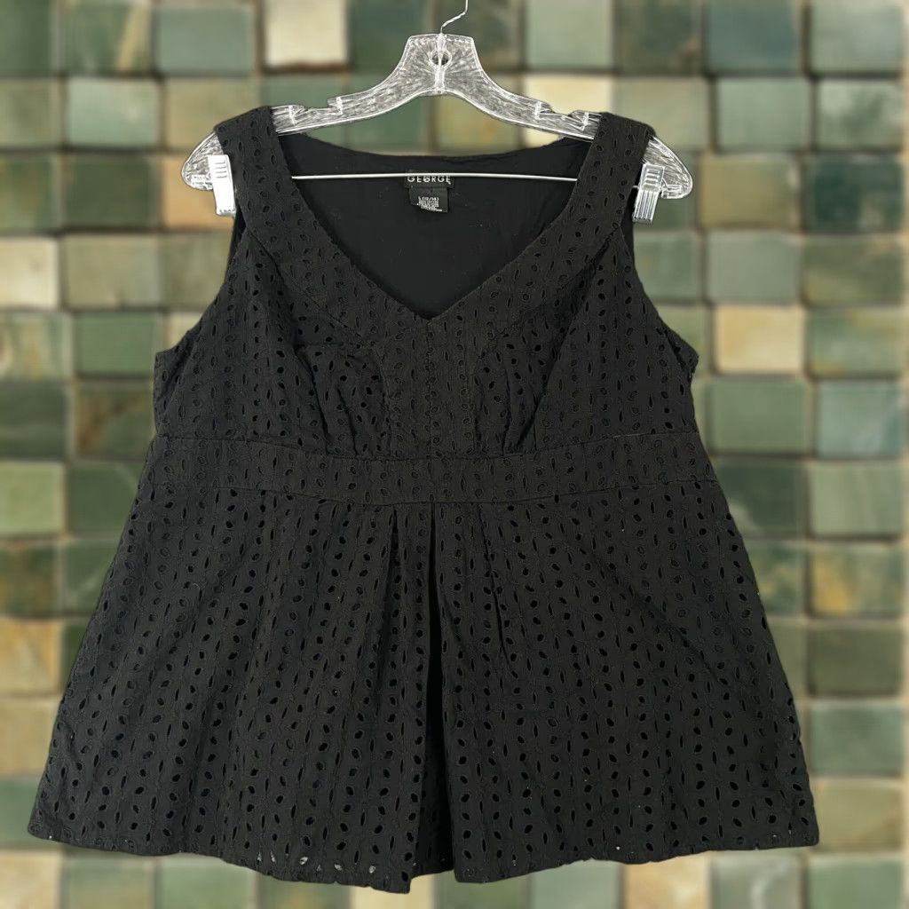 George GEORGE Lace Pleated V-Neck Tank Top Black Women’s L (12-14) Zipper Side Size L / US 10 / IT 46 - 1 Thumbnail