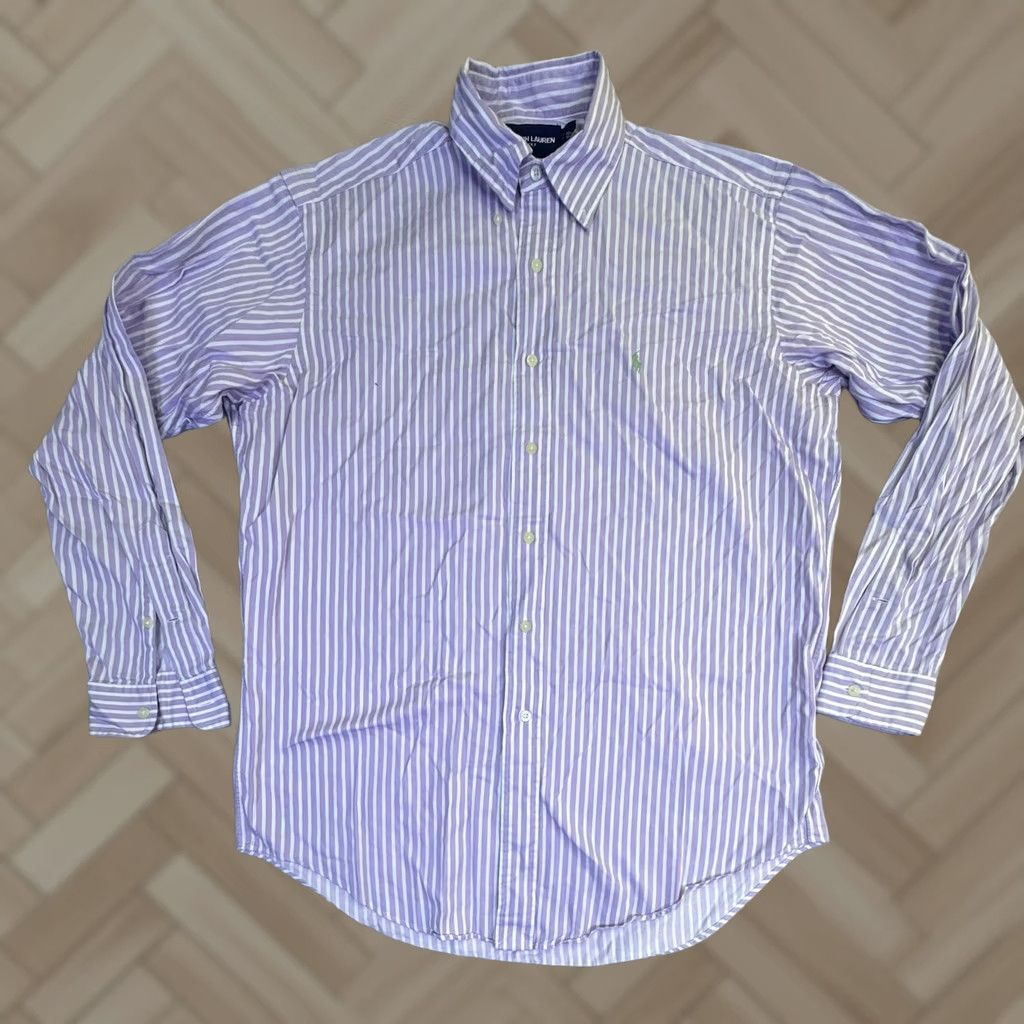 Ralph Lauren Ralph Lauren Golf Shirt Mens Medium Purple Stripe Button Down Long Sleeve Size US M / EU 48-50 / 2 - 1 Thumbnail