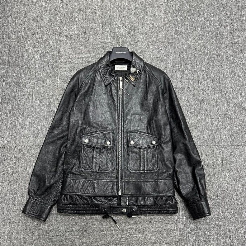 Saint Laurent Paris Black Leather Zip-Up Jacket with Pockets Size US M / EU 48-50 / 2 - 1 Thumbnail