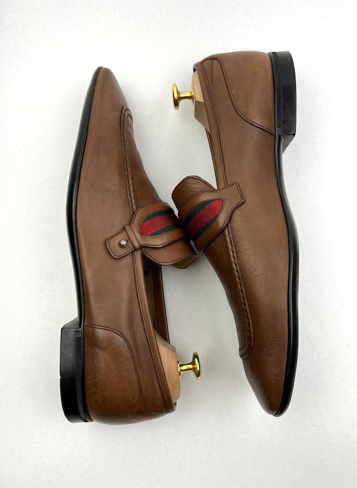 Gucci GUCCI Loafers Leather Shoes Slip Ons Web Stripe Brown Men’s Size US 7.5 / EU 40-41 - 12 Thumbnail