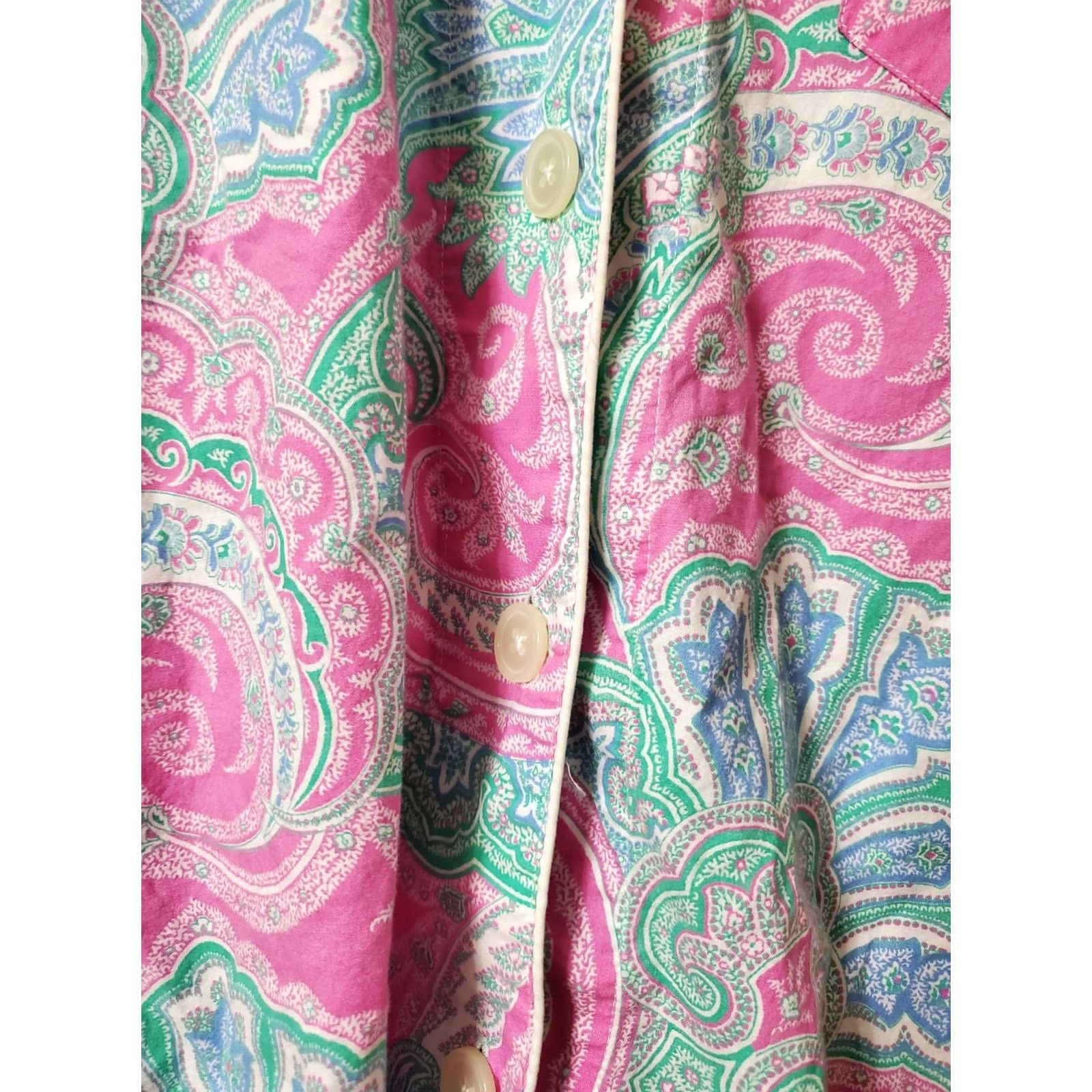 Ralph Lauren Lauren Ralph Lauren Paisley Short Sleeve Top Womens Medium Pink Cotton Button-Up Collared Casual Vintage No N/A Size M / US 6-8 / IT 42-44 - 3 Thumbnail