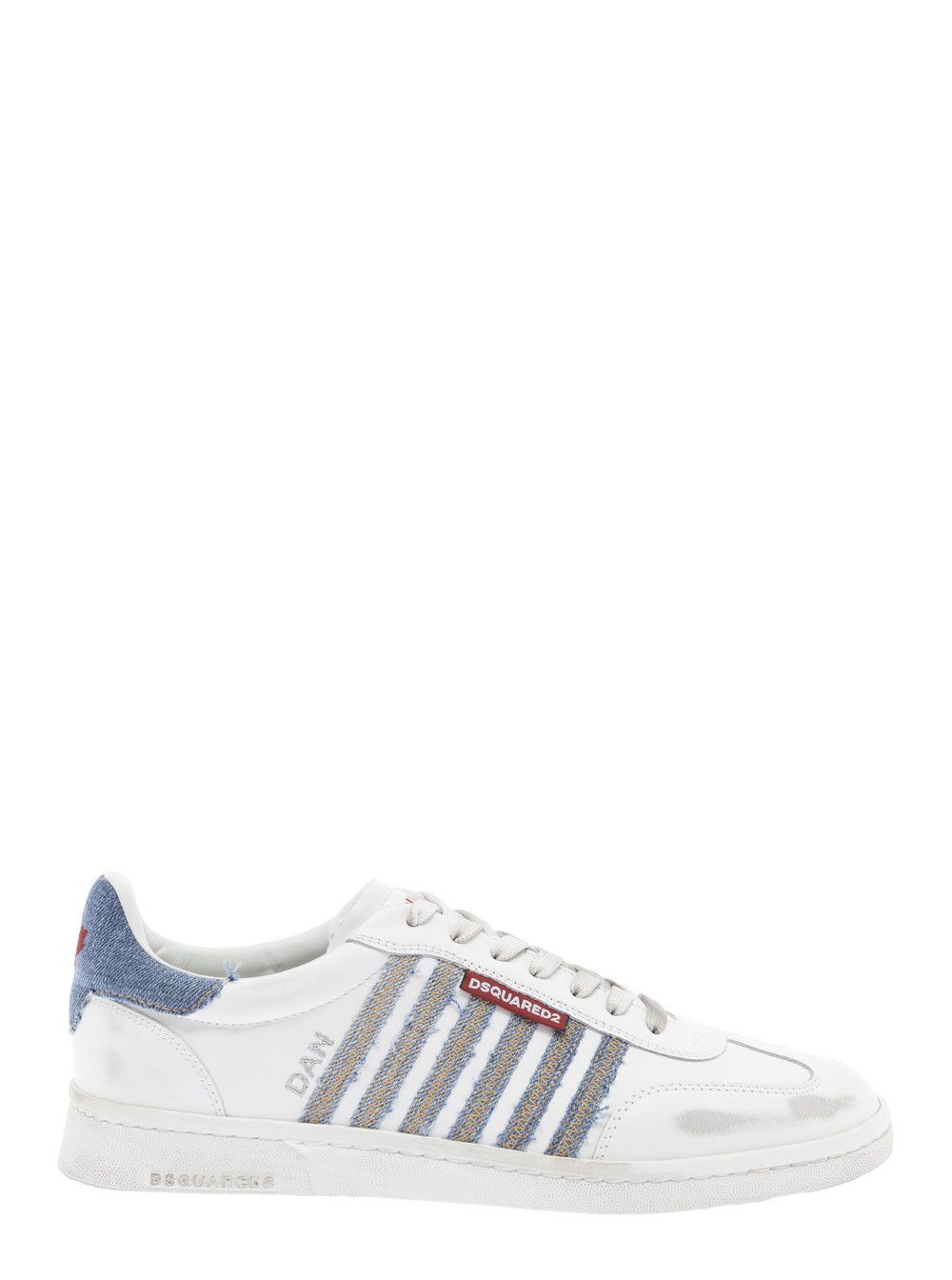 Dsquared2 White Low Top Sneakers With Logo Patch On Tongue And Side And Contrasting Heel Shoes With Logo In Leather And Cotton Man (Size 11)
