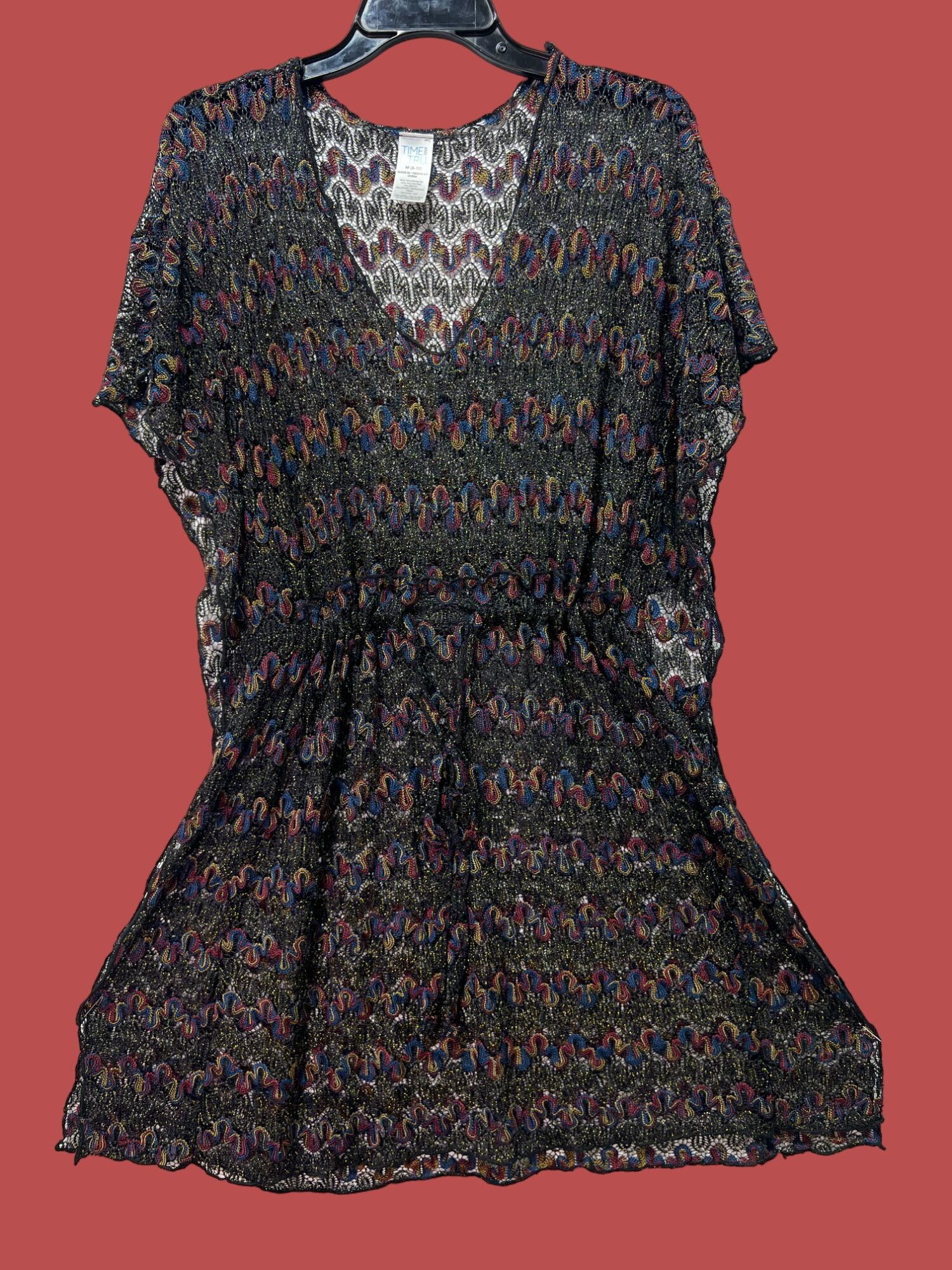 Other Time And Tru - Women's Crochet Kaftan Cover Up - Black - Med Size ONE SIZE - 3 Thumbnail